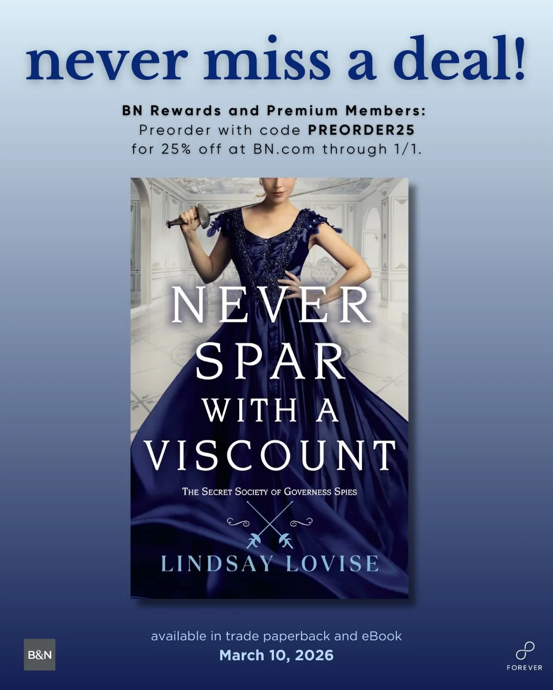 I have two books available for the 25% off preorder sale for Barnes and Noble 💙🪾

Details: BN Rewards and Premium Members: Preorder with code PREORDER25 for 25% off at BN.com through 1/1! Premium members receive an extra 10%.