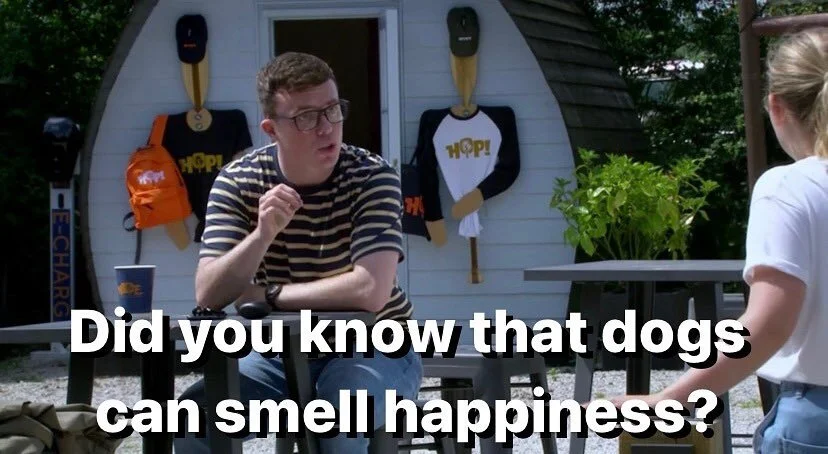 Did you know that dogs can smell happiness? 

#emmerdale 

[ID Vinny is saying this to Liv sat outside the hop. He&rsquo;s wearing a stripy shirt and looks pretty serious. I would give me life for this man honestly. He&rsquo;s an absolute king. ]