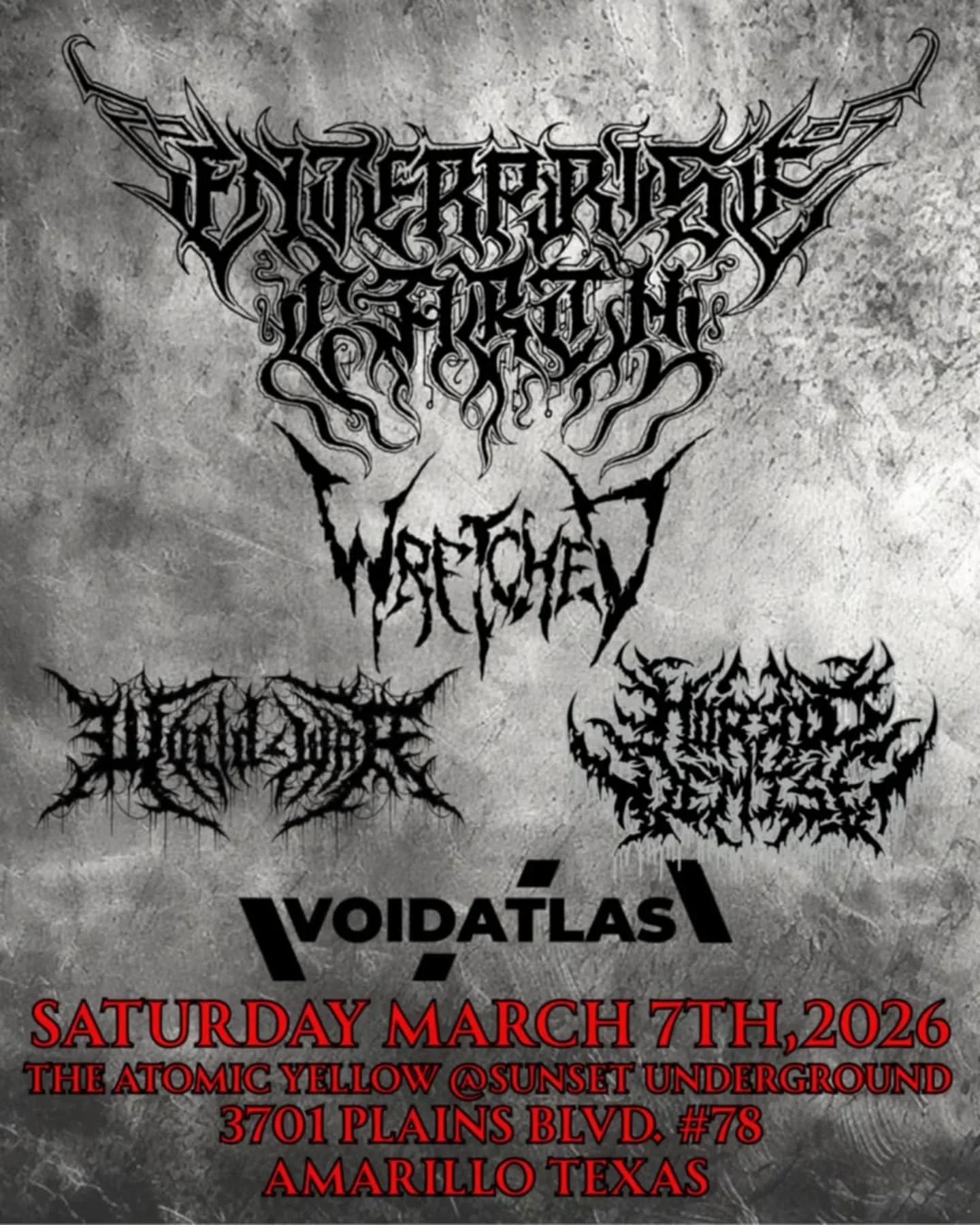 TEXAS HERE WE COME!
We're stoked to be DESCENDING down south (lol) to Amarillo next year! We finally get to play with our friends in @worldwartx! Also joining is @horrid_demise, and we'll all be opening for the mighty @wretchednc and @enterpriseearth