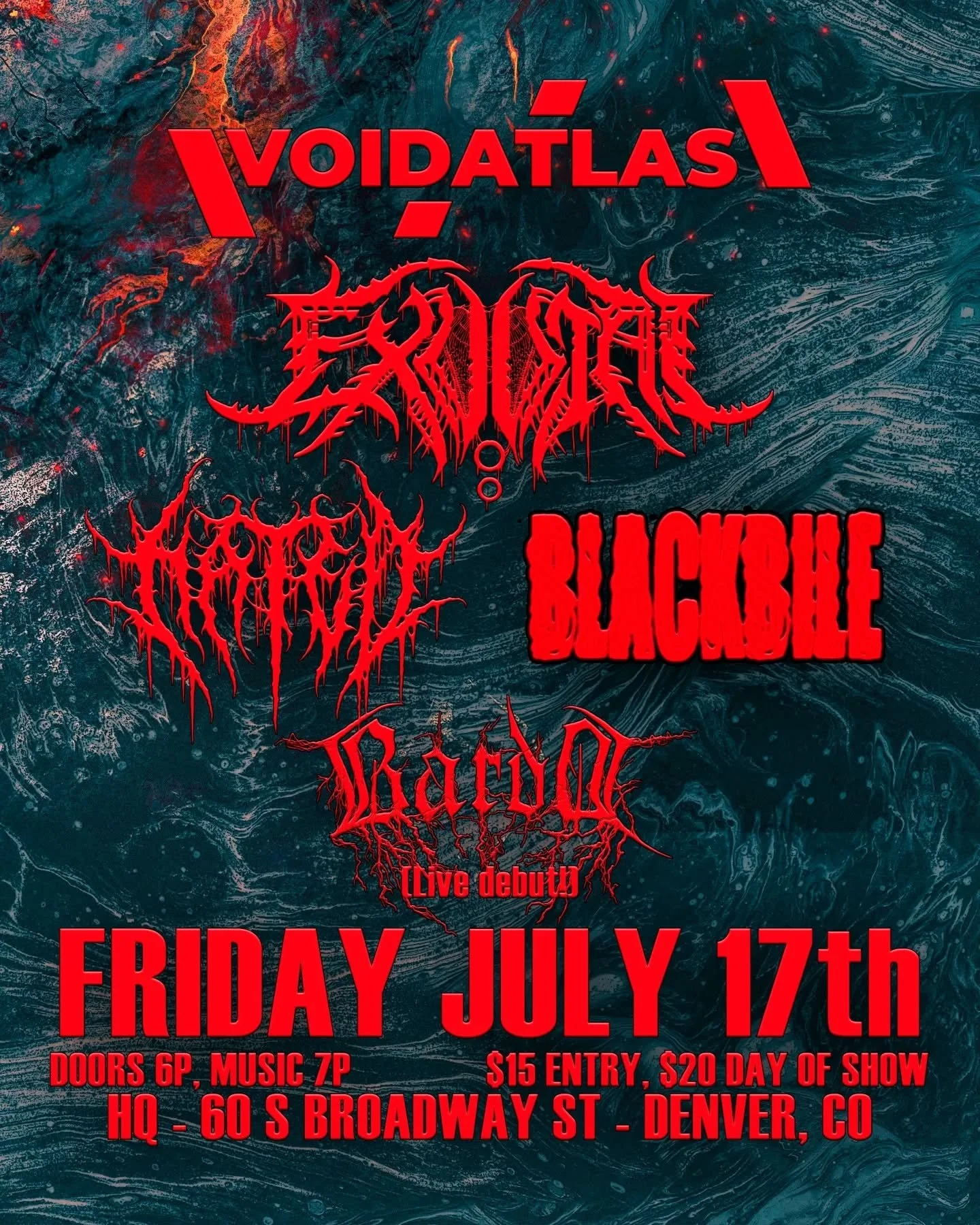 We're having a little send-off party with our brothers @exuvialmusic at @hqdenver before we head off to play @nmcorefestofficial the next day!

This bill is absolutely STACKED. @we.are.hated @blackbilemusic are bringing the heat, and @bardodeath are 