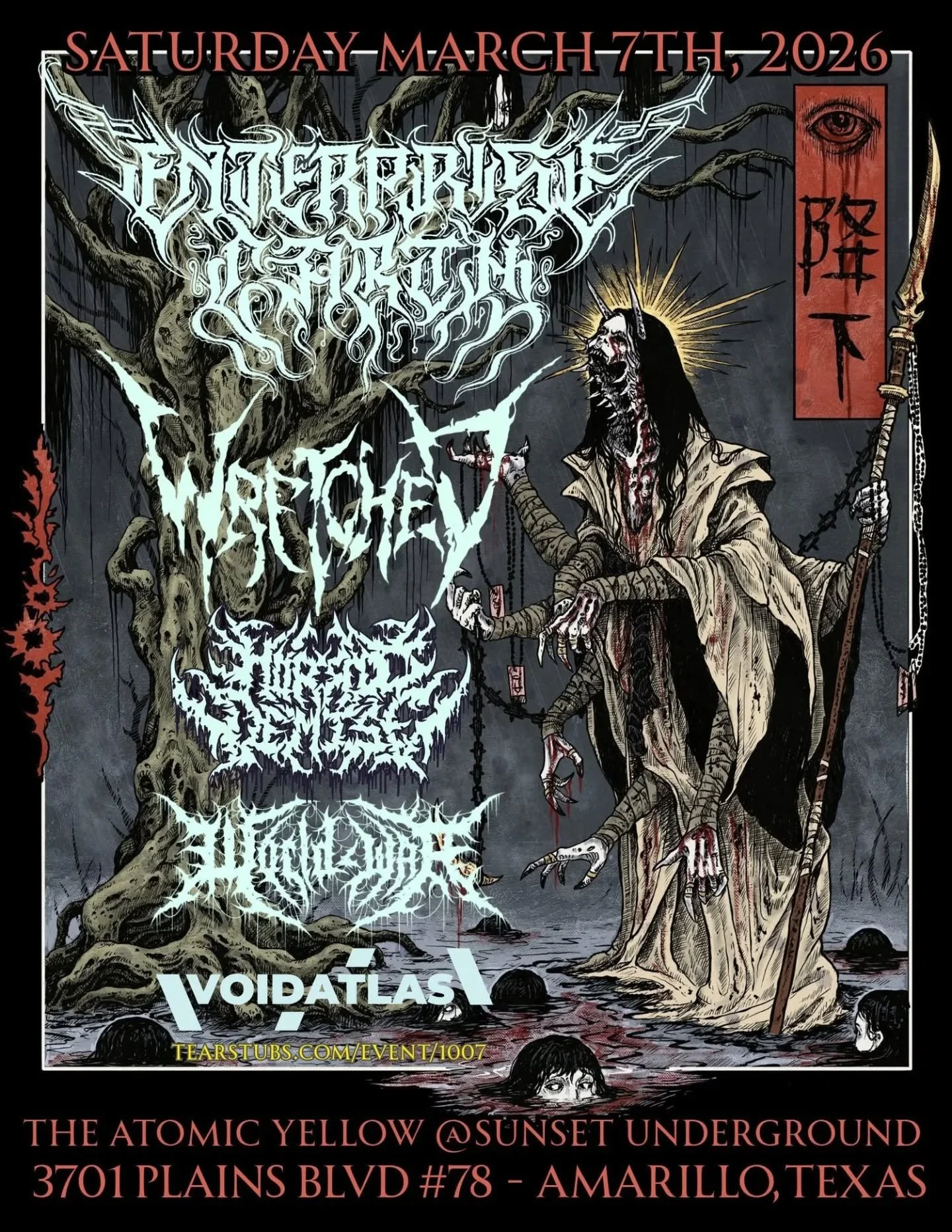 AMARILLO! We are inside you and playing this absolute banger of a show tonight! This is going to sell out so get here soon!

@enterpriseearth @wretchednc @worldwartx @horrid_demise @the.atomic.yellow