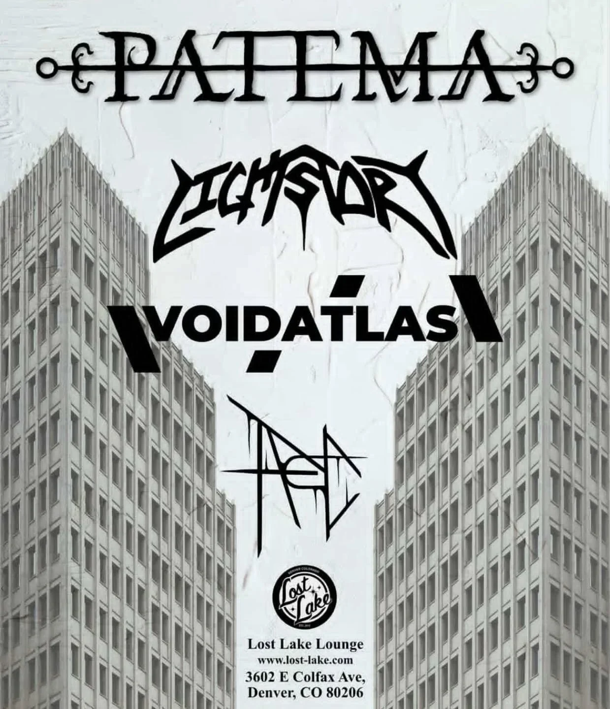 TODAY! We're back at good ol'Lost Lake to play with some great friends/great bands! Very few tickets remain so get one before it's too late!

Doors at 6:30p, Music starts at 7:30p
We play at 8:15p!