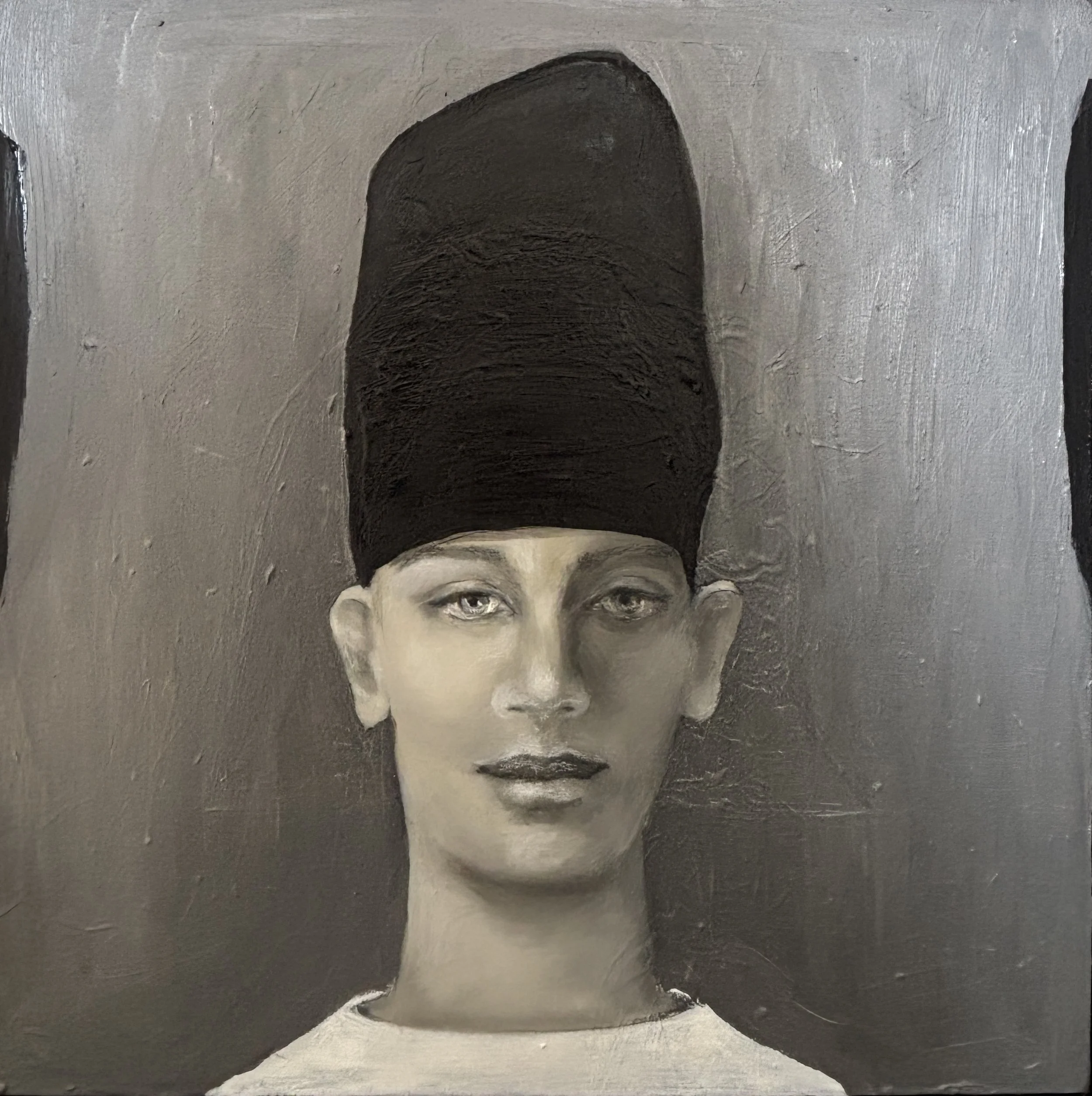 Stilettos on Asphalt. 12x12" oil on panel. framed.