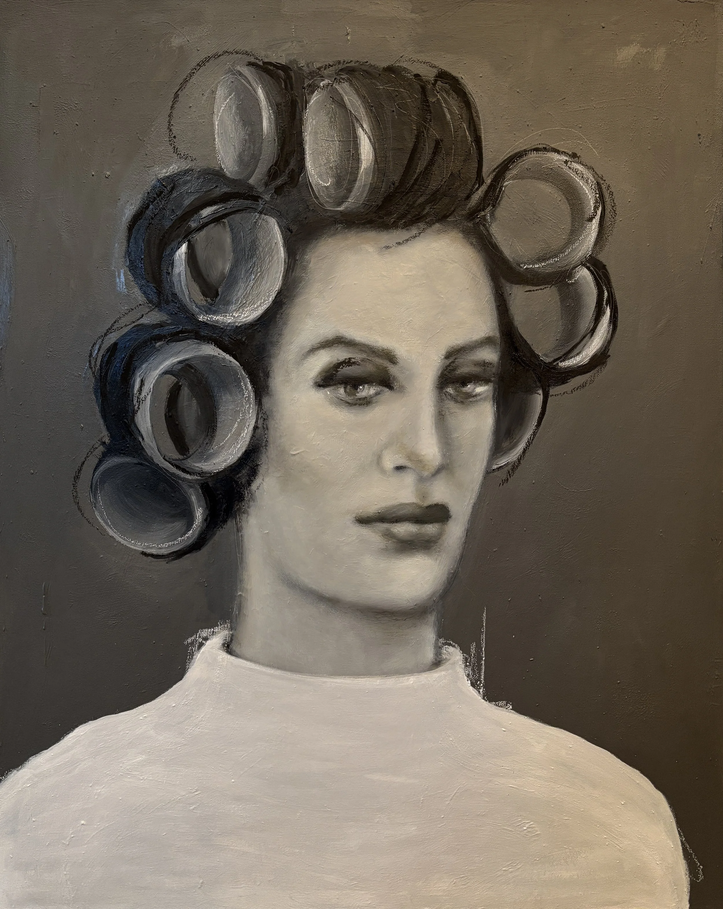 Curlers and Torn Pages. 30x24". oil on panel. 