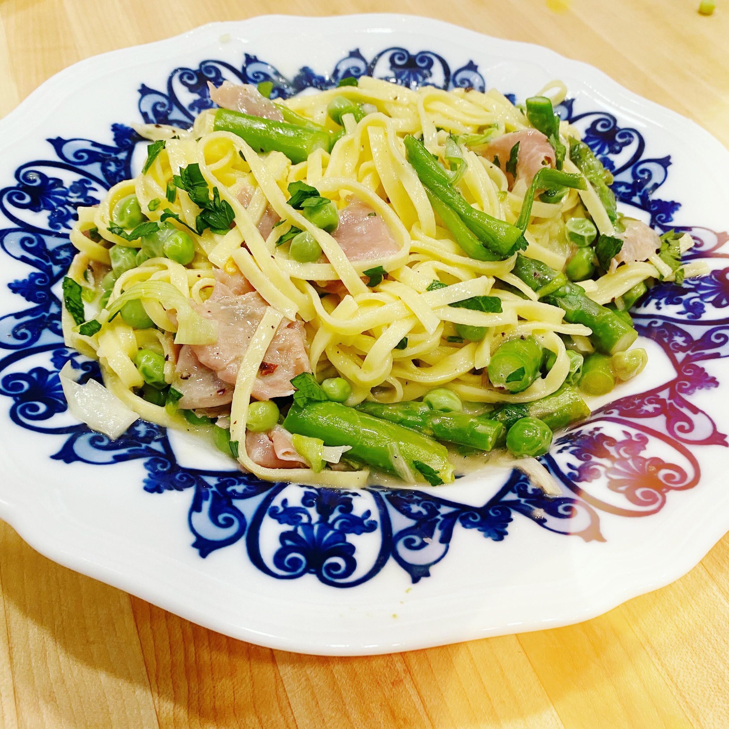 Carbonara with a Primavera Twist&mdash; Some things are meant to be a duo, and the marriage of classical Carbonara and Primavera pasta is a perfect example. This fast and easy dish comes together in minutes and celebrates Spring in each luscious and 