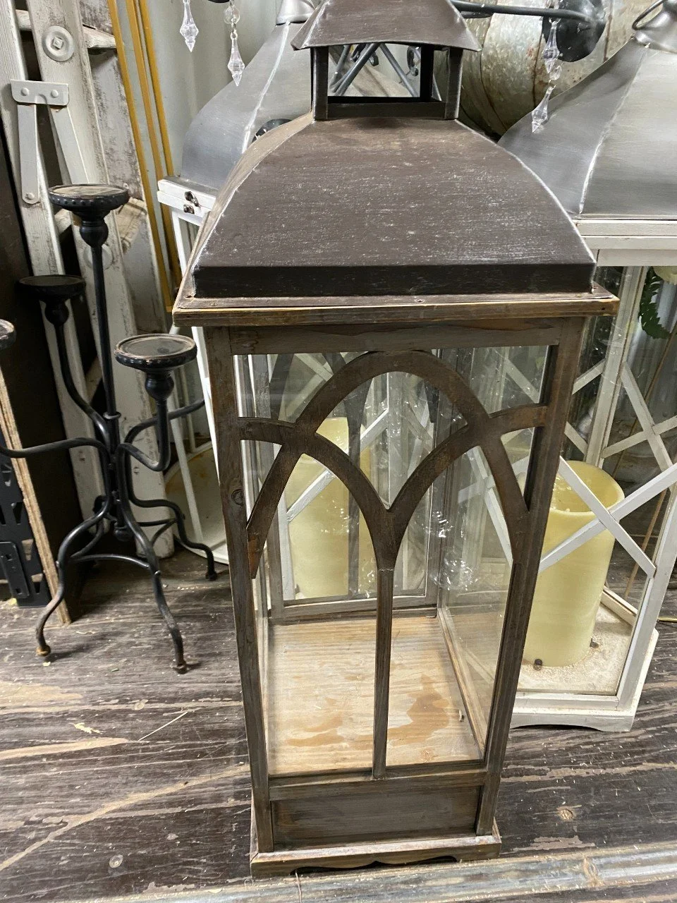 1 Large Brown Wood Lantern
