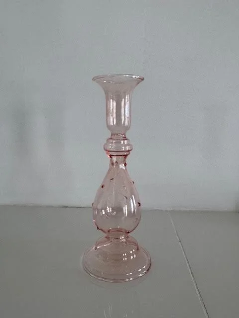 pink bubble glass candle holder 8 inch