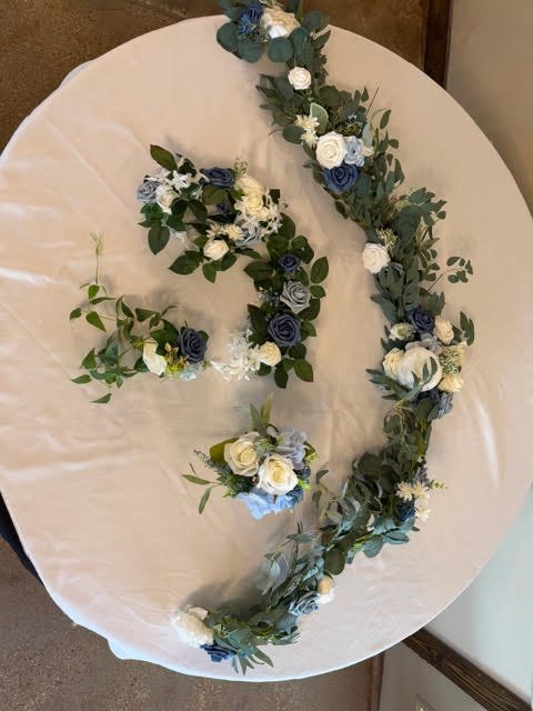 6ft Eucalyptus Garland Dusty Blue & Navy With Tablecloth Is Exclusive Only To Couples Who Have Booked The Twin Lakes Decorating Team Or Wedding Day Coordinator.