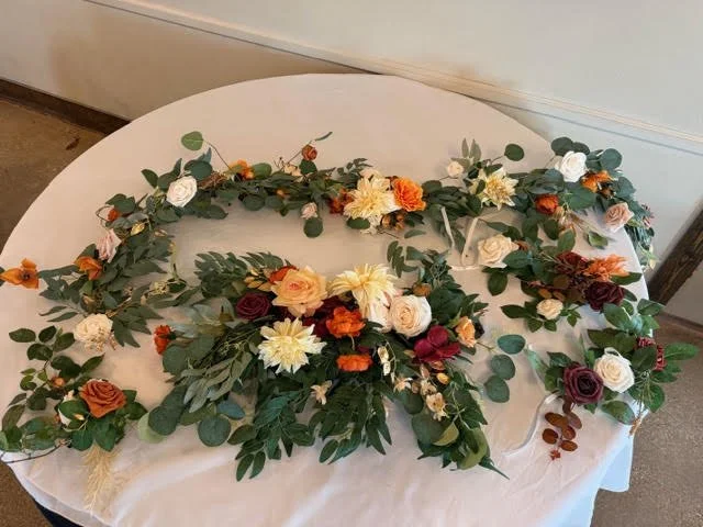Flower Swag and Tablecloth for Sweetheart Table - Sunset Terracotta