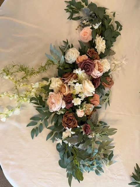 Dusty Rose Flower Swag With Tablecloth Is Exclusive Only To Couples Who Have Booked The Twin Lakes Decorating Team Or Wedding Day Coordinator.