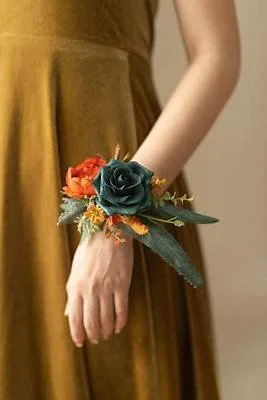 Wrist Corsages in Dark Teal & Burnt Orange $15 per item