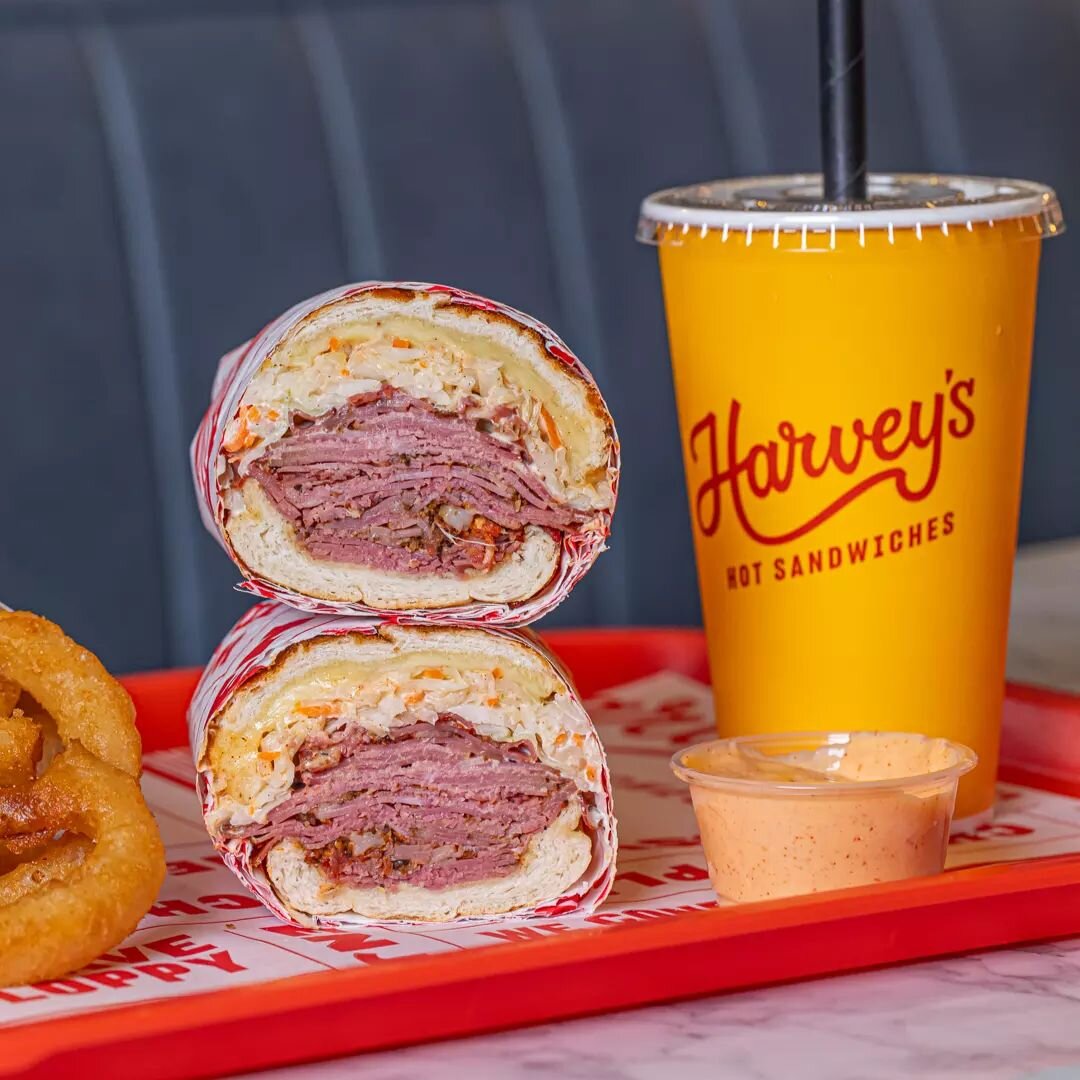 No. 10 Hot Pastrami: because life's too short for bland lunches. 🥪

Signature cured and spice crusted wagyu pastrami, Russian dressing, coleslaw &amp; swiss cheese. 

#harveys #harveyshotsandwiches #hotpastrami #sydneyeats #parramatta