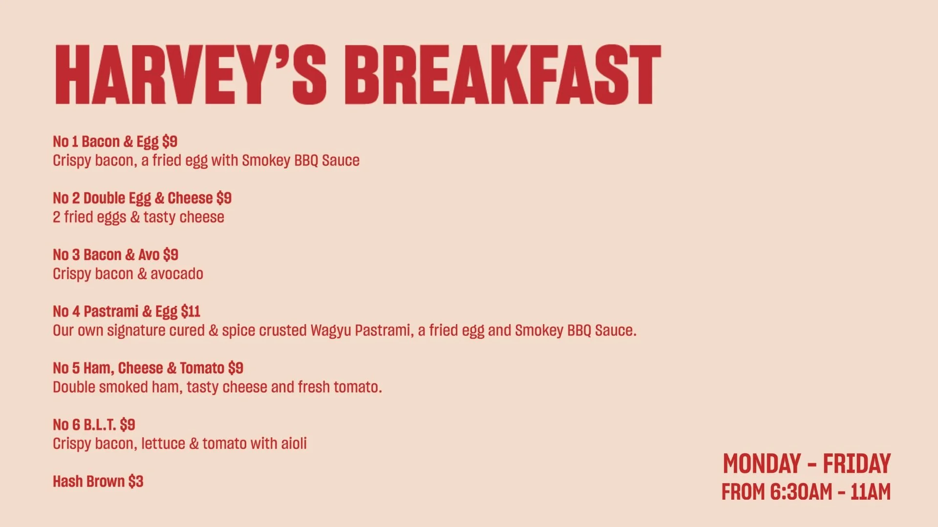 Menu — Harvey's