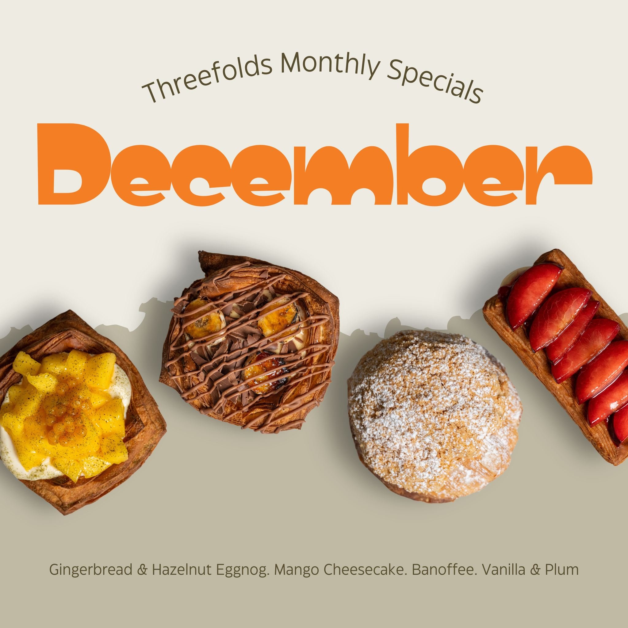 Introducing Decembers Monthly Specials!

🥐 Vanilla &amp; Plum
🥐 Mango Cheesecake
🥐 Gingerbread &amp; Hazelnut Eggnog
🥐 Banoffee

#sydneyeats #pastry #croissant #sydneybakery