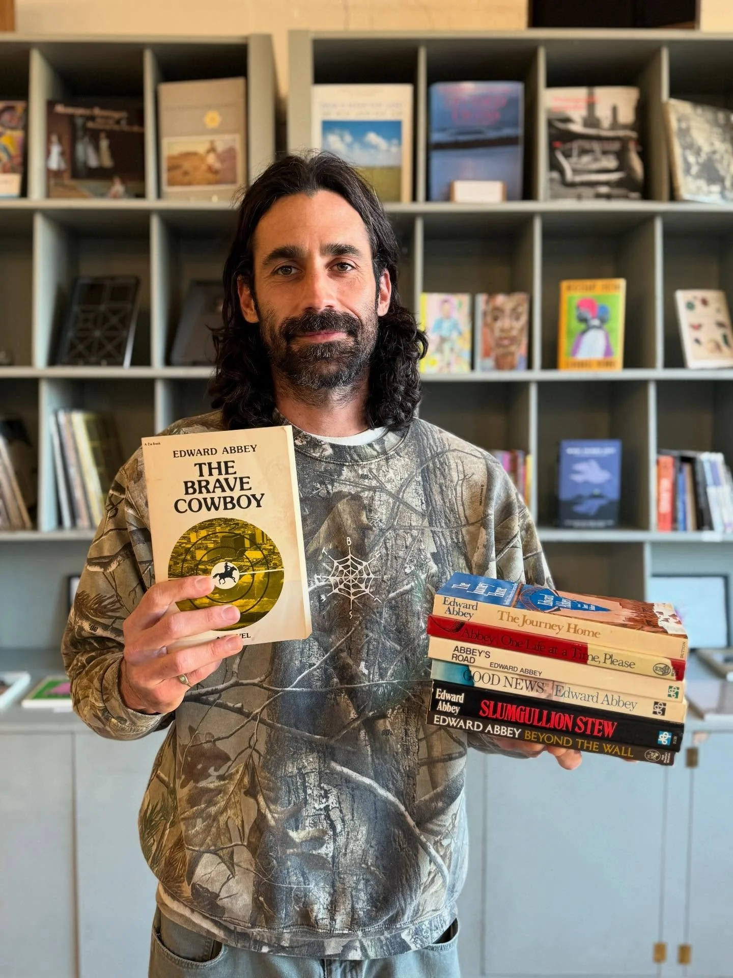 A beautiful batch of Edward Abbey&rsquo;s out on the floor. Especially happy to have another copy of `Brave Cowboy&rsquo; in the shop. Here til 6 friends. @acecoffeeoutpost on drip with books and records for days.