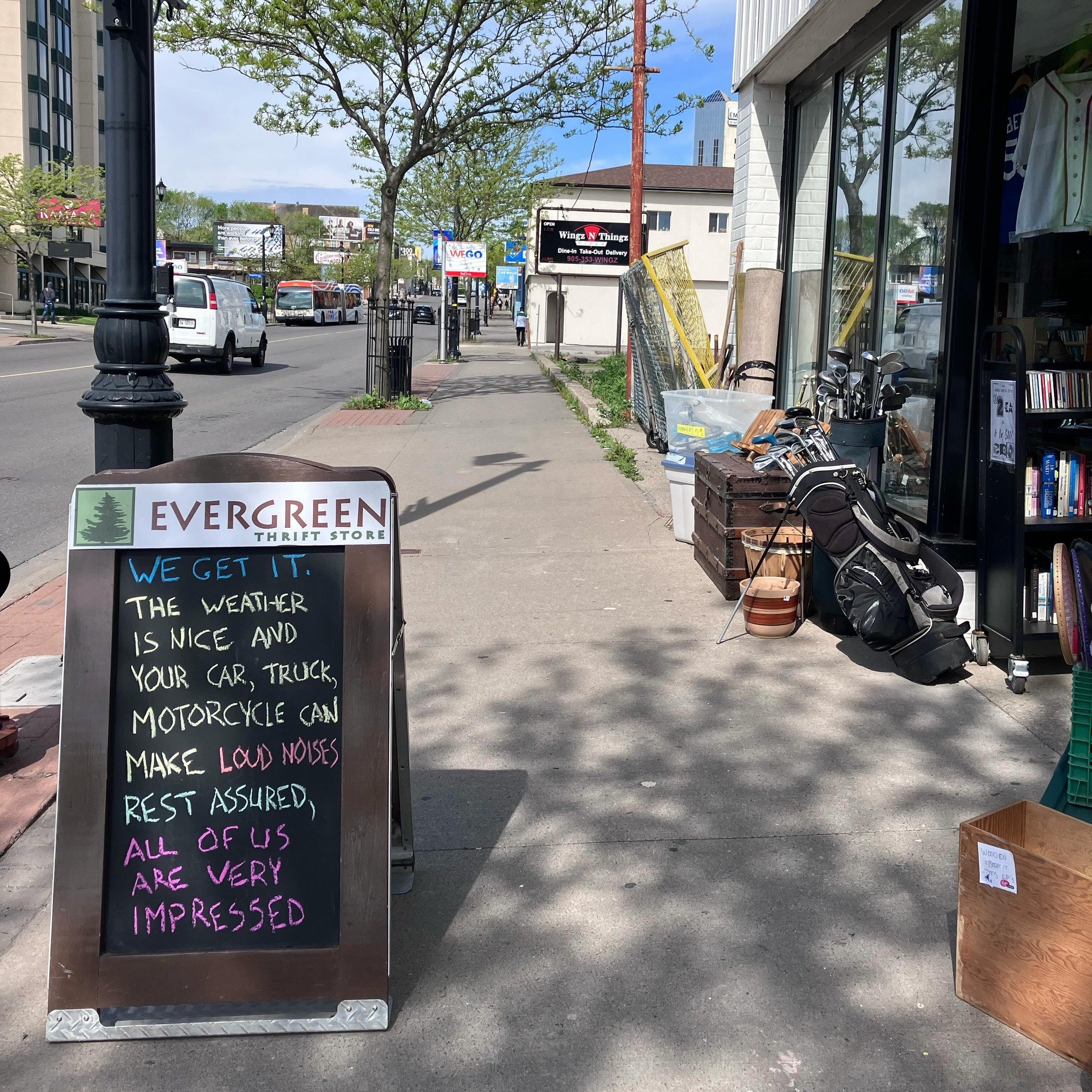 You can count on three things in life: Death, taxes, and us writing this sign every spring. 

Here until 6 pm today! 🌞

🌲

#thriftstore #secondhand #shoplocal #niagarafalls