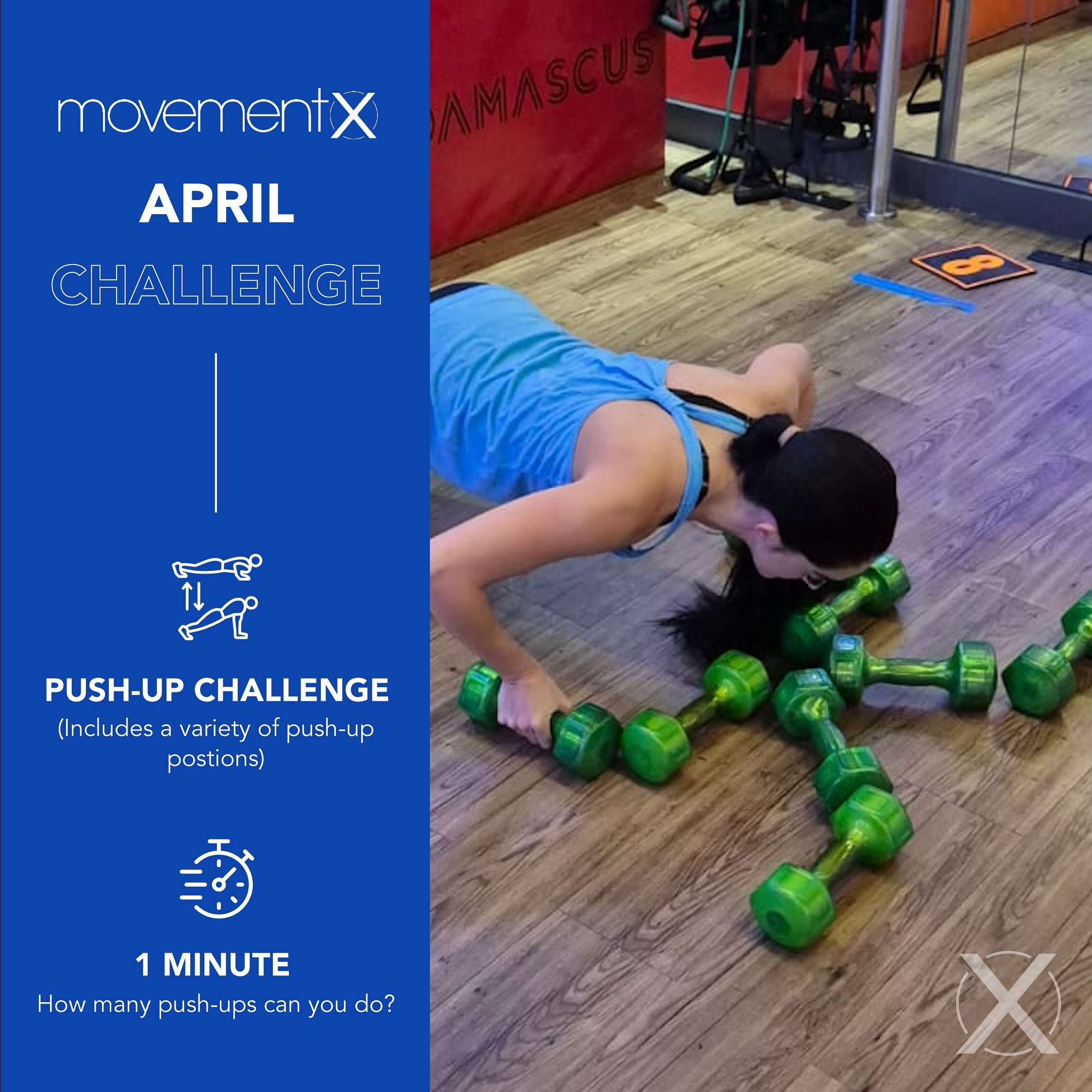 Our April challenge is here!🤩
How many push-ups can you do in 1 minute? Let&rsquo;s find out! 

Get ready to switch up positions and push yourself to the limit! 💪

#movementxbedfordview #fitnesschallenge #pushupchallenge #fitnessmotivation