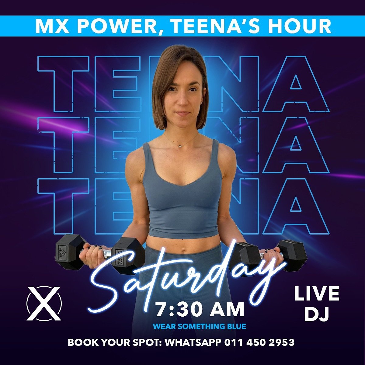 Get ready for a kick-ass class with Teena this Saturday!

&bull;Date: April 20, 2024
&bull;Time: 7:30 am
&bull;Live DJ
&bull;Dress code: Something blue 💙

Book your spot: WhatsApp 011 450 2953

#fitnessgoals #hiittraining #saturdayworkout #fitnessmo