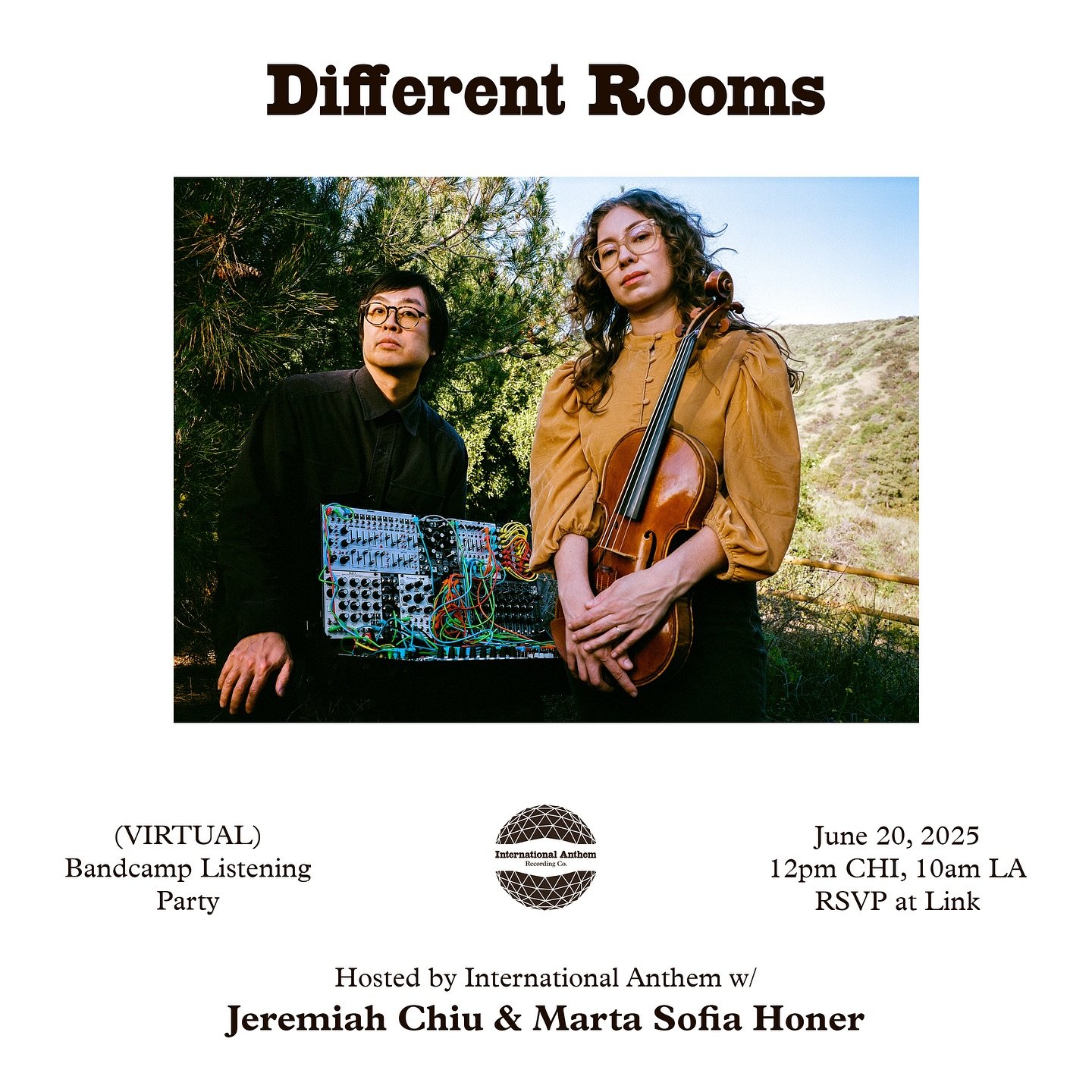 Join us next week for an exclusive listening party for 𝐃𝐢𝐟𝐟𝐞𝐫𝐞𝐧𝐭 𝐑𝐨𝐨𝐦𝐬 !! Enjoy a full album listen-through with @jeremiahchiu &amp; @mmartassofia and the 𝗜𝗔𝗥𝗖 𝗰𝗿𝗲𝘄 in the chat!

✨ RSVP IN BIO ✨

( Photo: @cfwein )
