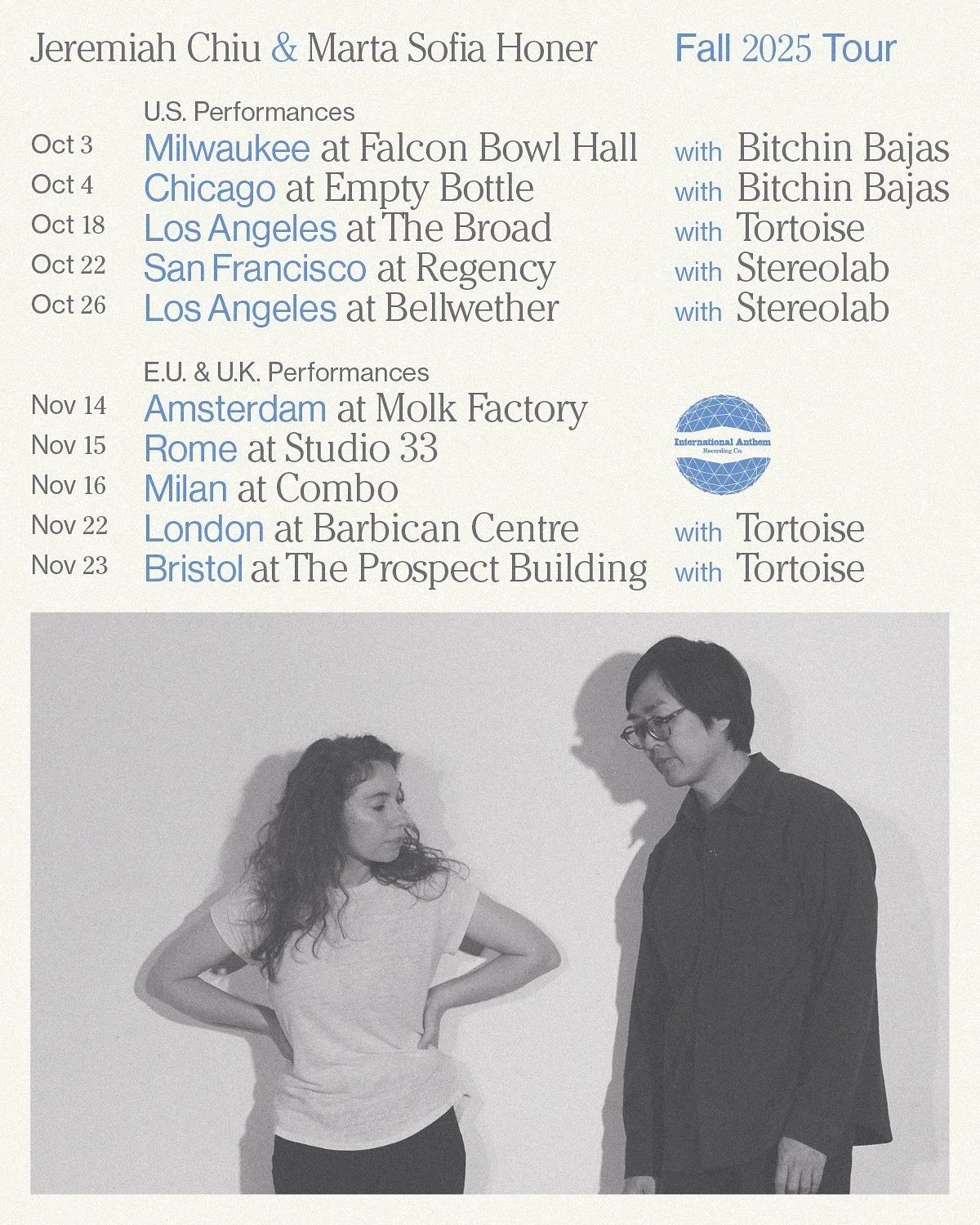 Following the June release of their latest album 𝐃𝐢𝐟𝐟𝐞𝐫𝐞𝐧𝐭 𝐑𝐨𝐨𝐦𝐬, and the September reissue of their 2022 debut 𝐑𝐞𝐜𝐨𝐫𝐝𝐢𝐧𝐠𝐬 𝐟𝐫𝐨𝐦 𝐭𝐡𝐞 &Aring;𝐥𝐚𝐧𝐝 𝐈𝐬𝐥𝐚𝐧𝐝𝐬, the duo of synthesist @jeremiahchiu and violist @mmarta