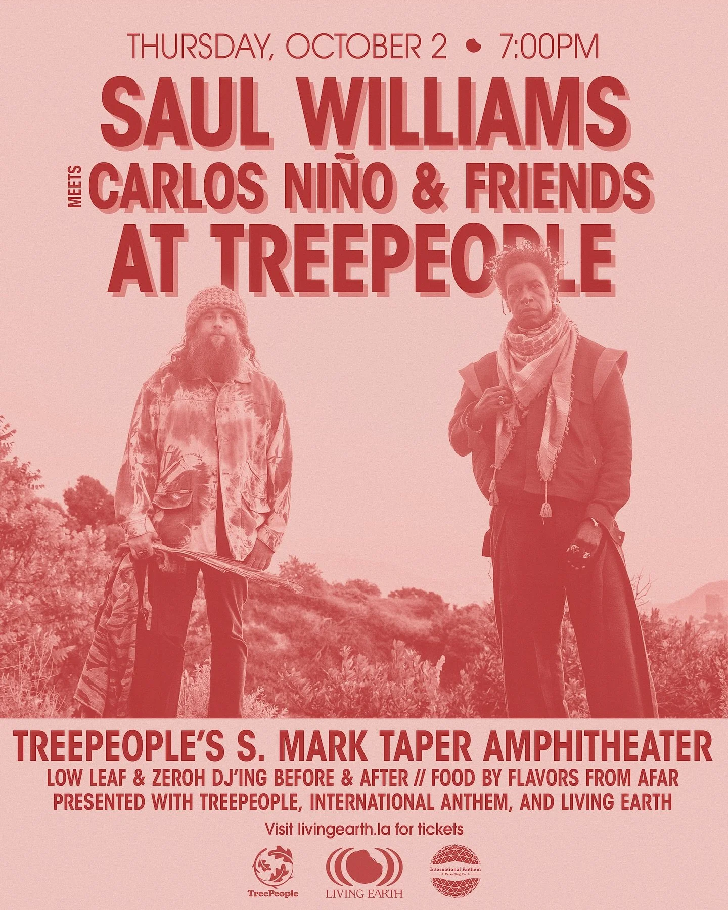 LOS ANGELES TONIGHT @saulwilliams , Carlos Ni&ntilde;o &amp; Friends return to the very place where their new collaborative album was recorded last December -&ndash; underneath the oak and black walnut trees at @treepeople_org in Coldwater Canyon Par