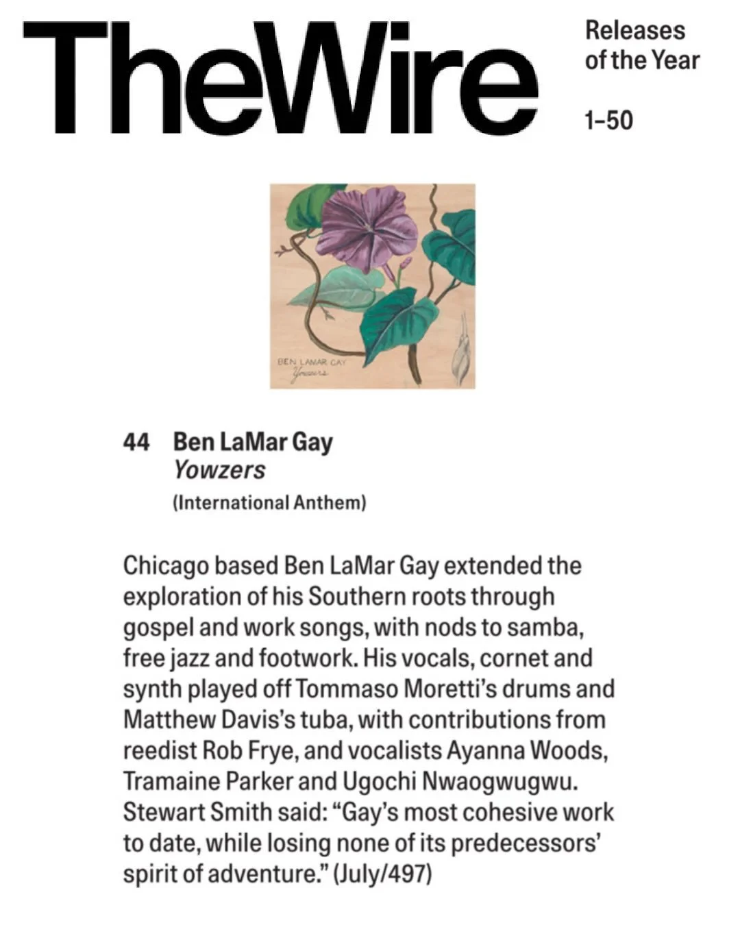 @thewiremagazine&rsquo;s Top 50 Releases of 2025 includes:

Ben LaMar Gay - Yowzers
Damon Locks - List of Demands
Tortoise - Touch

Read all about it in The Wire&rsquo;s annual Rewind issue, which also includes an extensive feature on @makayamccarave