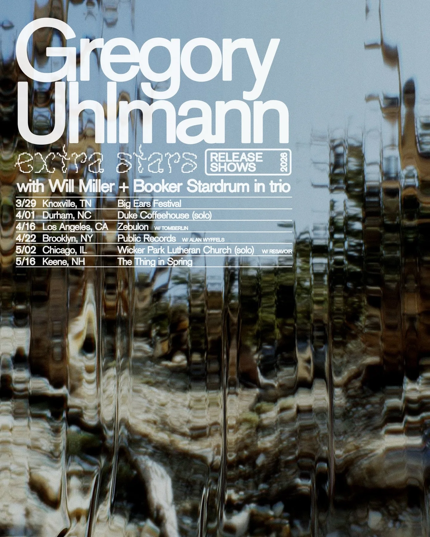 @gregoryuhlmann will be playing @bigearsfestival in Knoxville TN this week, followed by @publicrecordsnyc in Brooklyn and @zebulonla in Los Angeles in April, plus other dates. To perform the music of 𝐄𝐱𝐭𝐫𝐚 𝐒𝐭𝐚𝐫𝐬, Uhlmann leads a trio with h