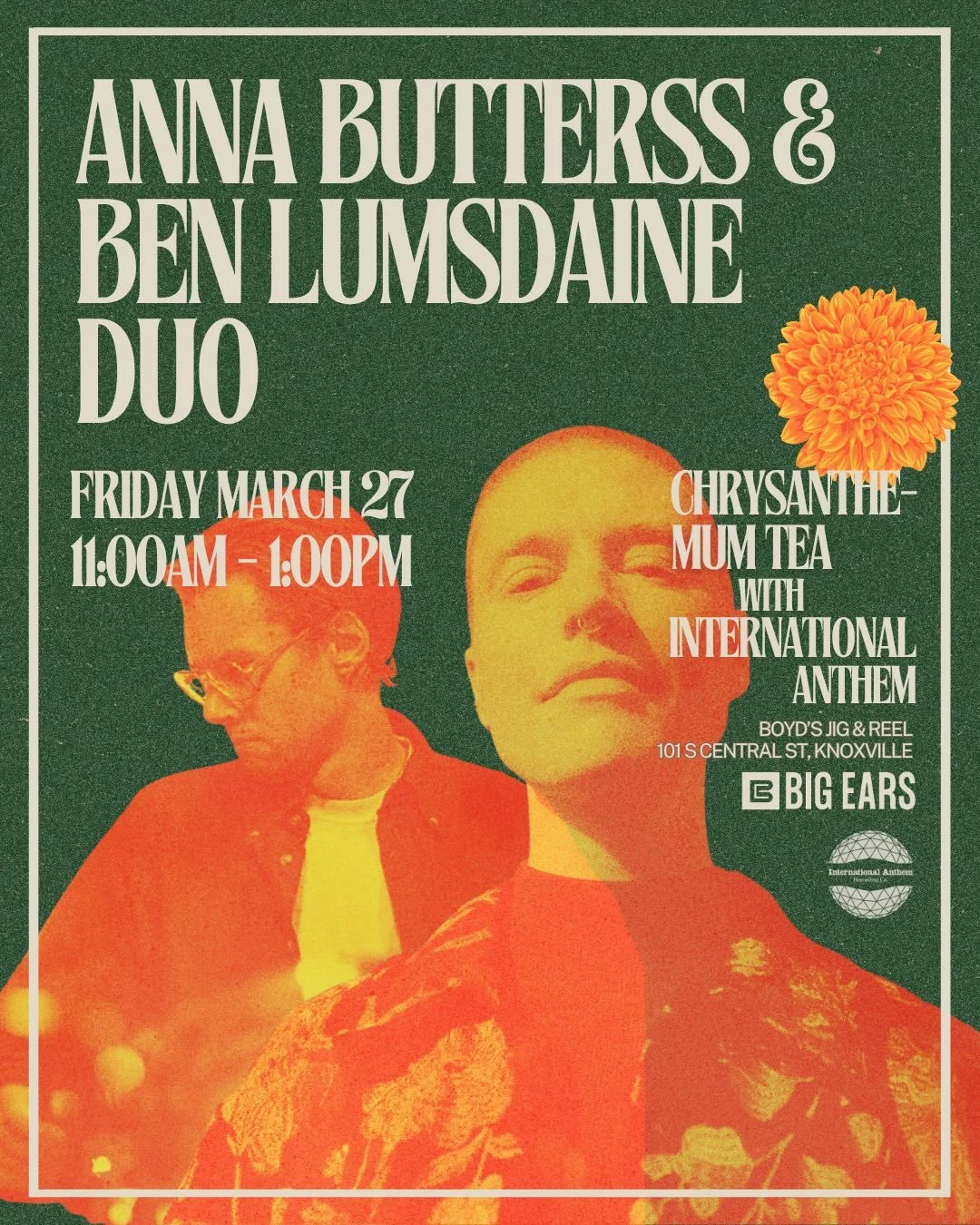 Morning sun, community, complementary flower tea, deep listenings to new and upcoming IARC releases, and surprise performances by artists from the IARC family in the convivial confines of the Jig &amp; Reel.

CHRSYANTHEMUM TEA with INTERNATIONAL ANTH