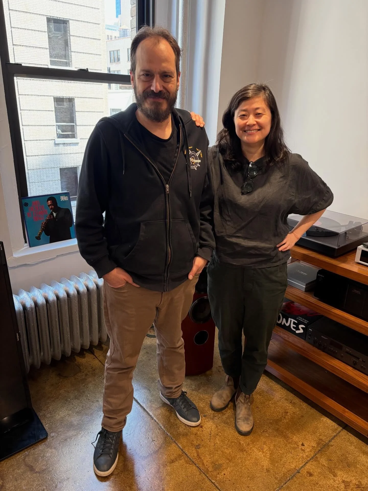 Dan &amp; Sujan, two of the beautiful human beings behind @qobuz, in the listening room of their new office in NYC