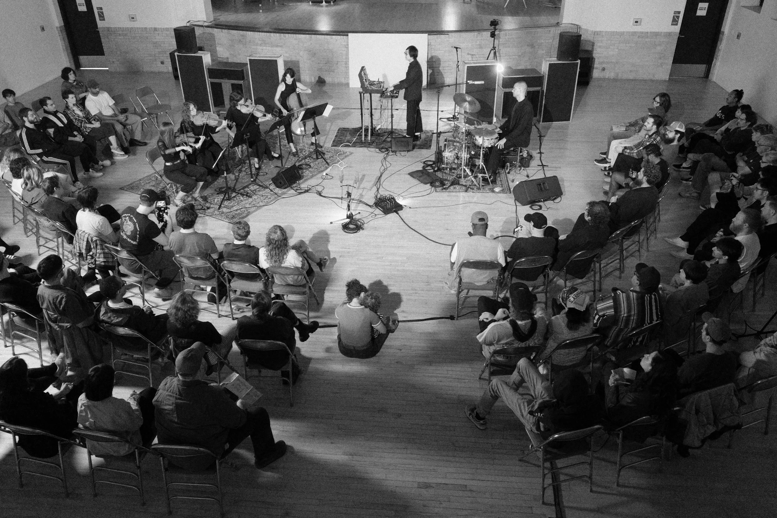 𝐄𝐝𝐠𝐞 𝐂𝐨𝐧𝐝𝐢𝐭𝐢𝐨𝐧𝐬 Ensemble: @jeremiahchiu (synthesizers), 𝗕𝗲𝗻 𝗟𝘂𝗺𝘀𝗱𝗮𝗶𝗻𝗲 (drums), @mmartassofia (viola), @matchesse (viola), @stoptheklocke (violin), and @liairenekohl (cello) tonight at IARC HQ, @rebuild_foundation The Land Sc