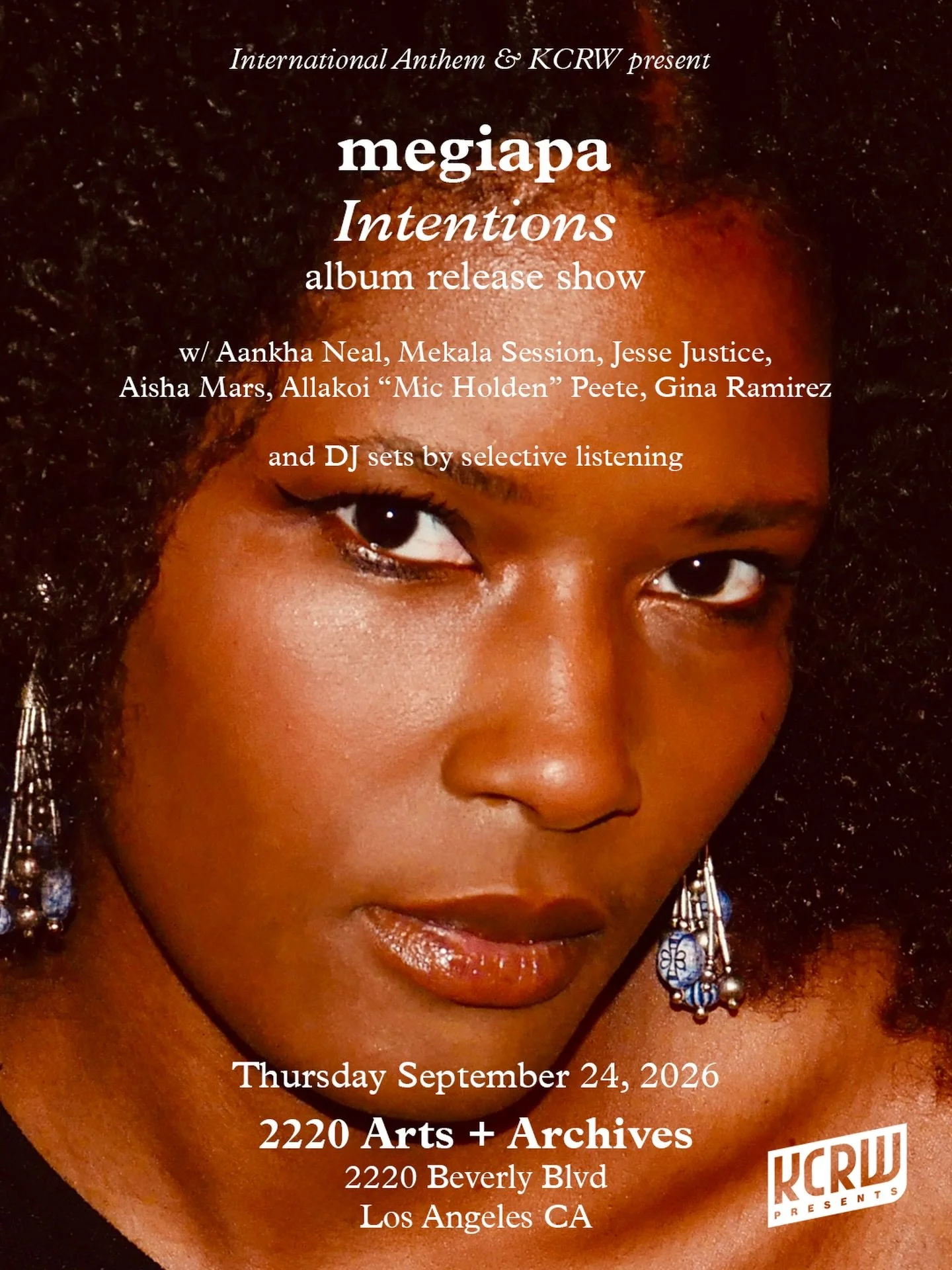 LOS ANGELES -
THIS THURSDAY September 24, @megiapa will debut a new live band, performing music from 𝐈𝐧𝐭𝐞𝐧𝐭𝐢𝐨𝐧𝐬 at an album release celebration at @2220arts . The band will include vocalist @aankhaneal , drummer @mickey.maestro , bassist Gi