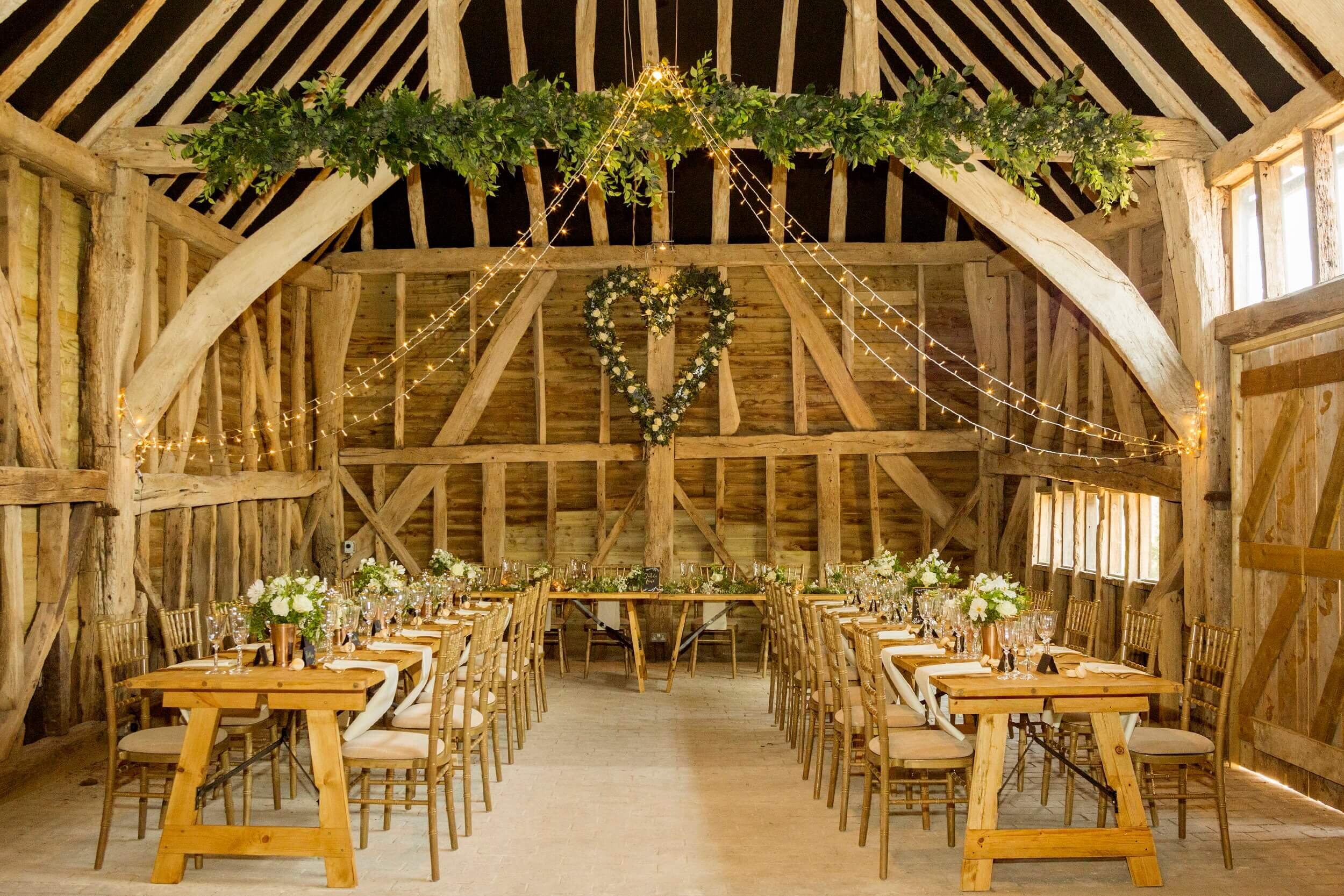 faux foliage decoration at high billingshurst farm with fairy lights