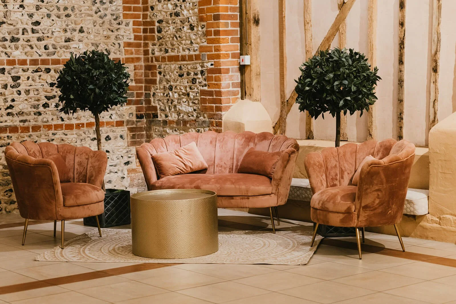 Luxe Velvet Pink Love Seat/Sofa, ideal for styling your wedding or events