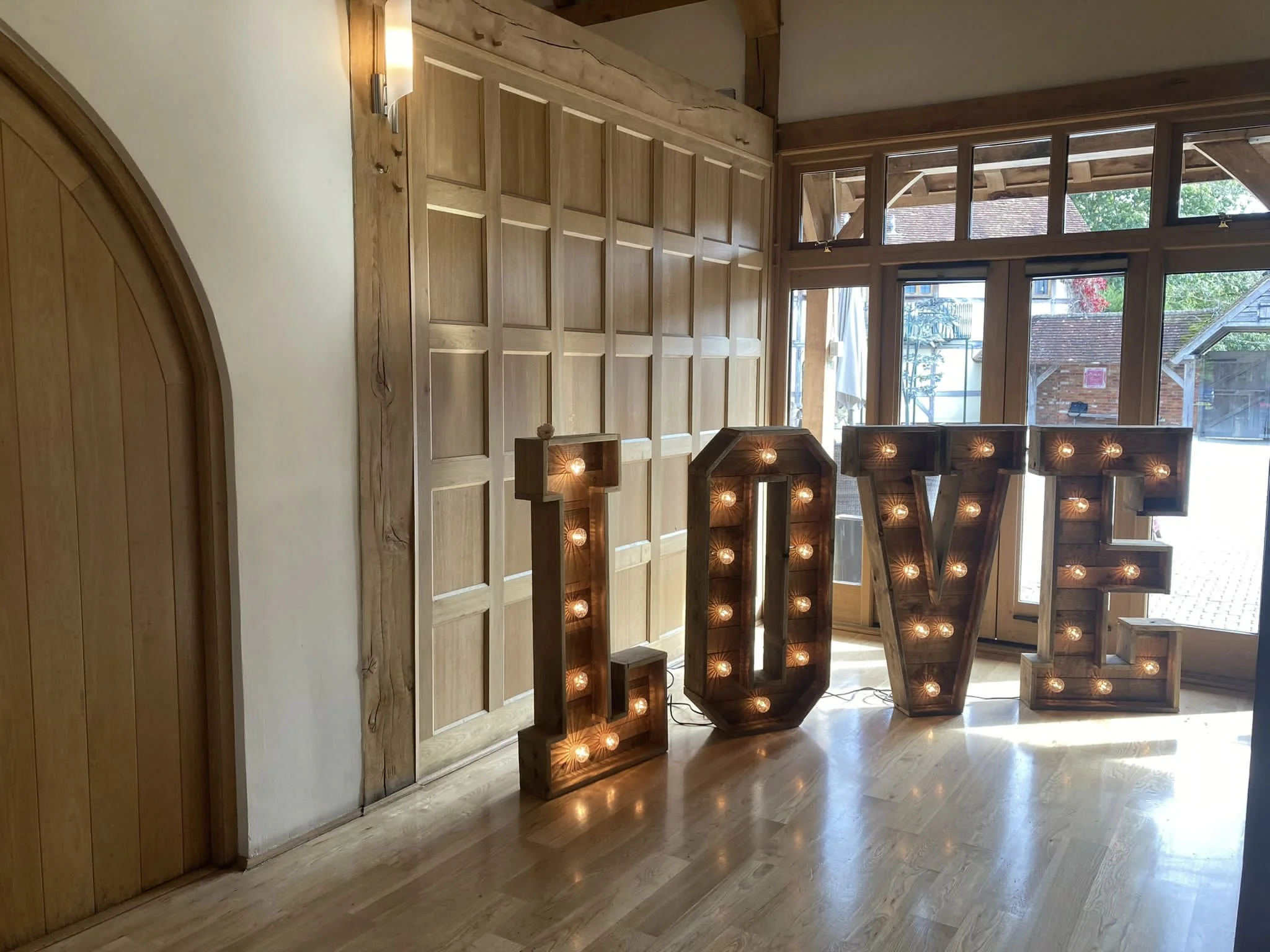 Giant Light Up Letters Rustic Love at Rivervale Barn - events and wedding hire Sussex, Surrey, Kent and Hampshire