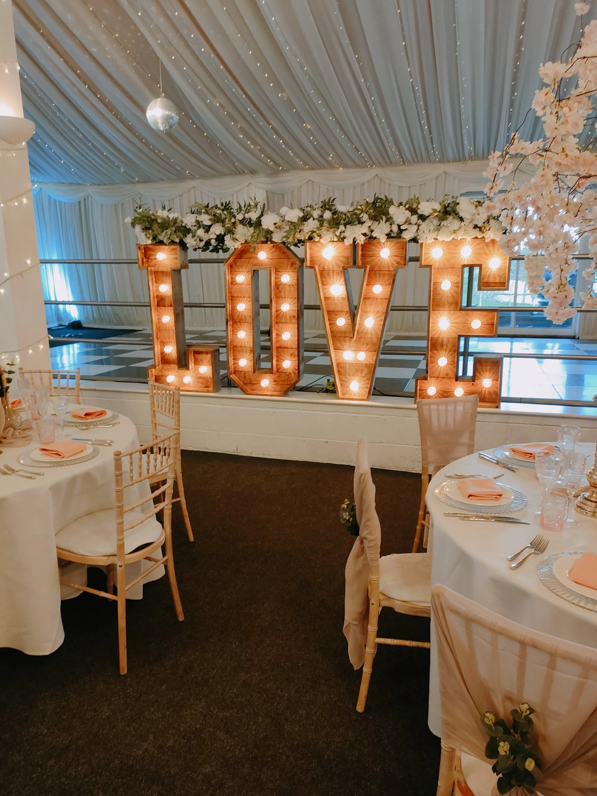 Giant Light Up Letters Rustic Love at Selden Barns - events and wedding hire Sussex, Surrey, Kent and Hampshire