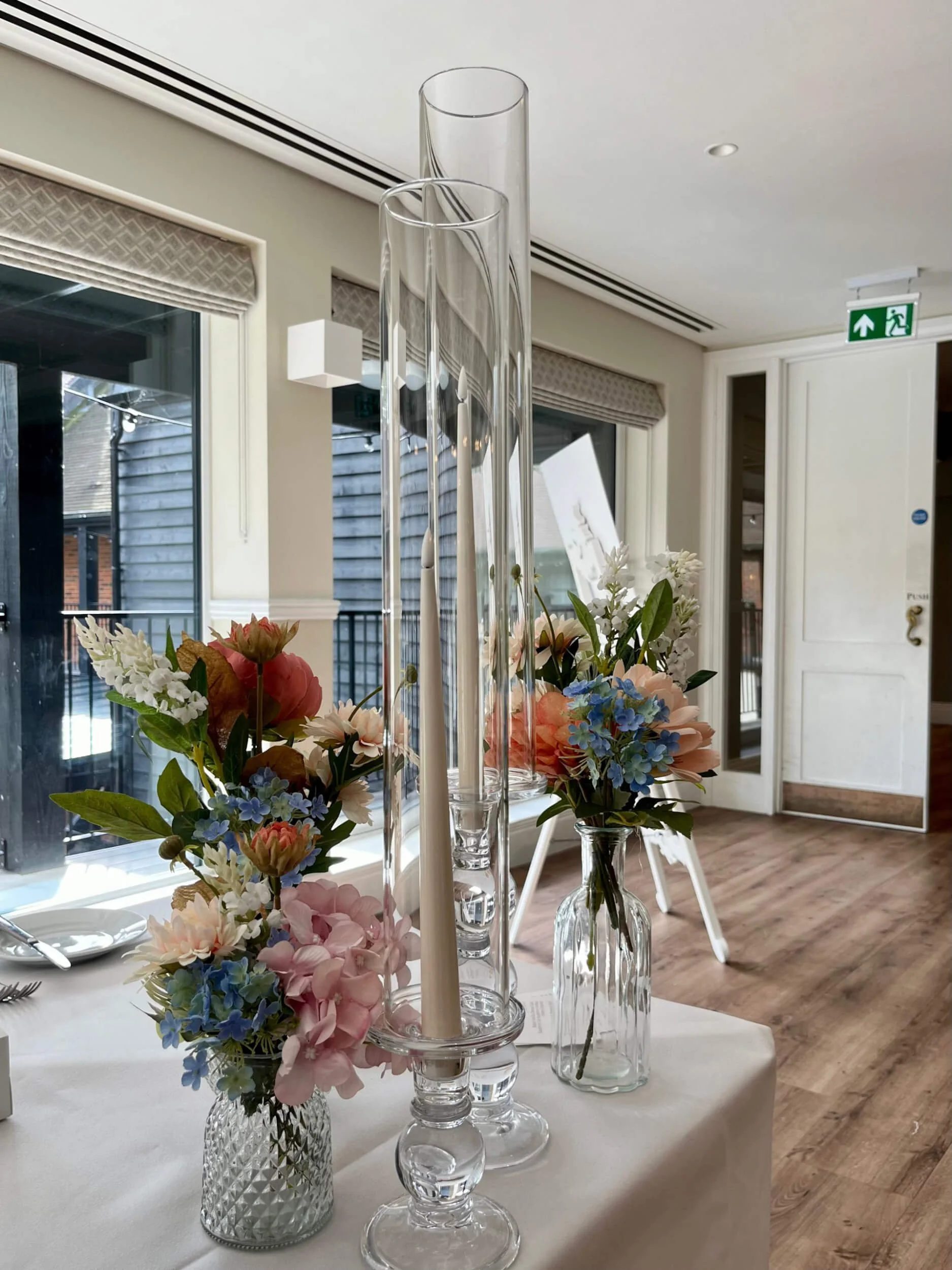 Glass Candlestick Chimney - Small 35cm high x 7cm wide - events and wedding hire Sussex, Surrey, Kent and Hampshire
