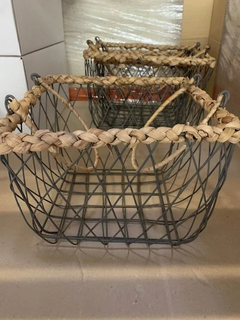 Wire Baskets with wicker tops - Large