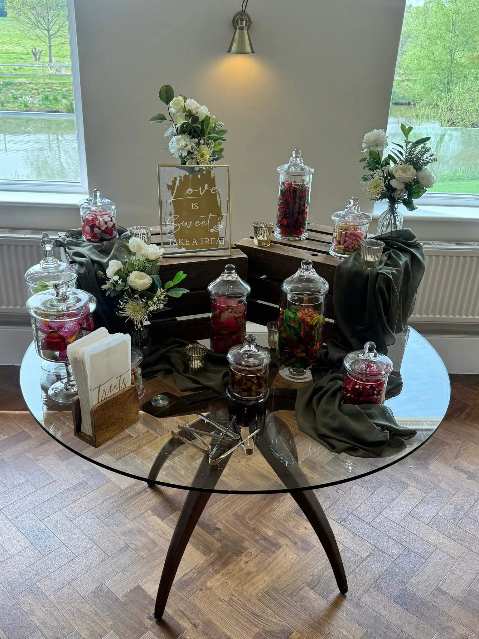 Rustic Sweetie Table Setup - includes 10 jars of sweets