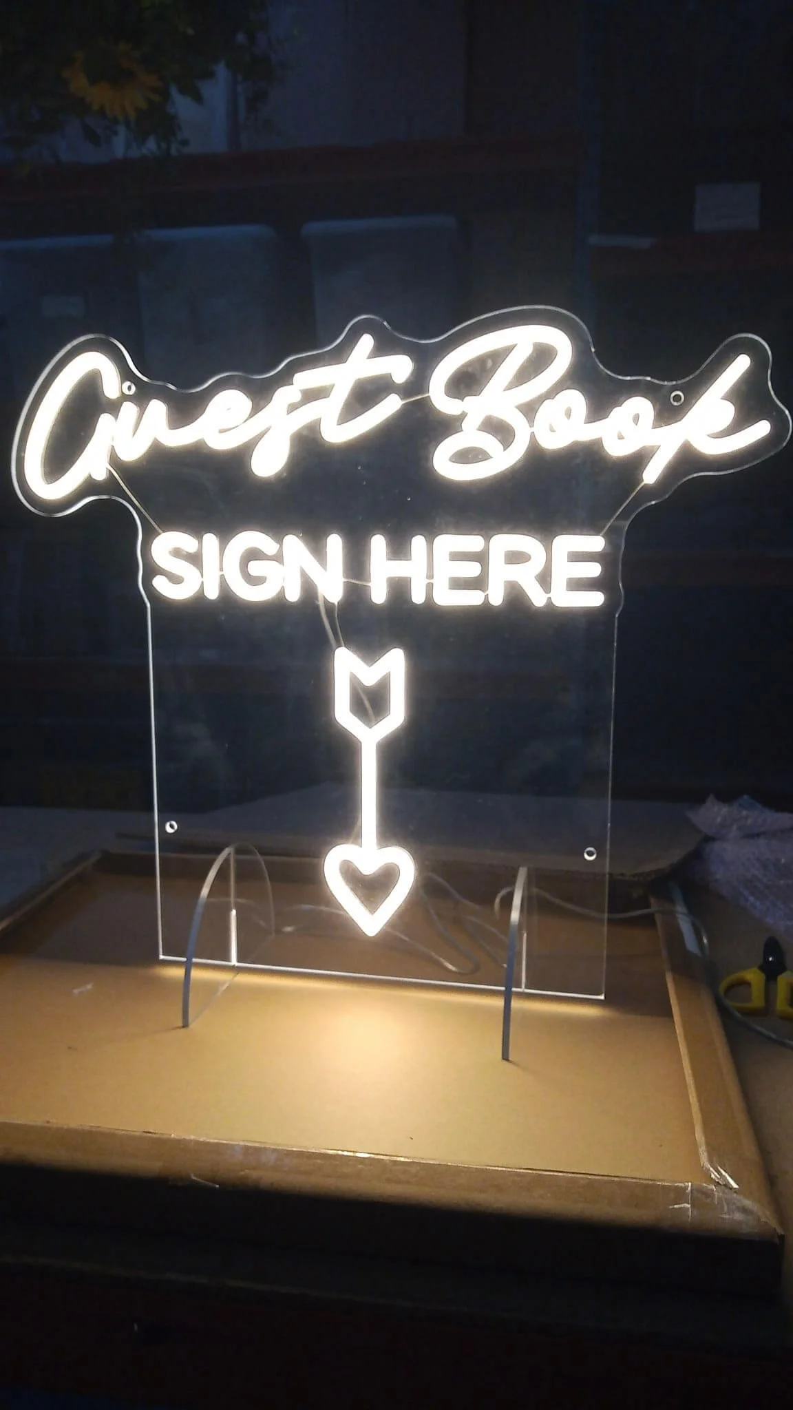 Neon Sign - Guest Book Sign Here - freestanding - warm white