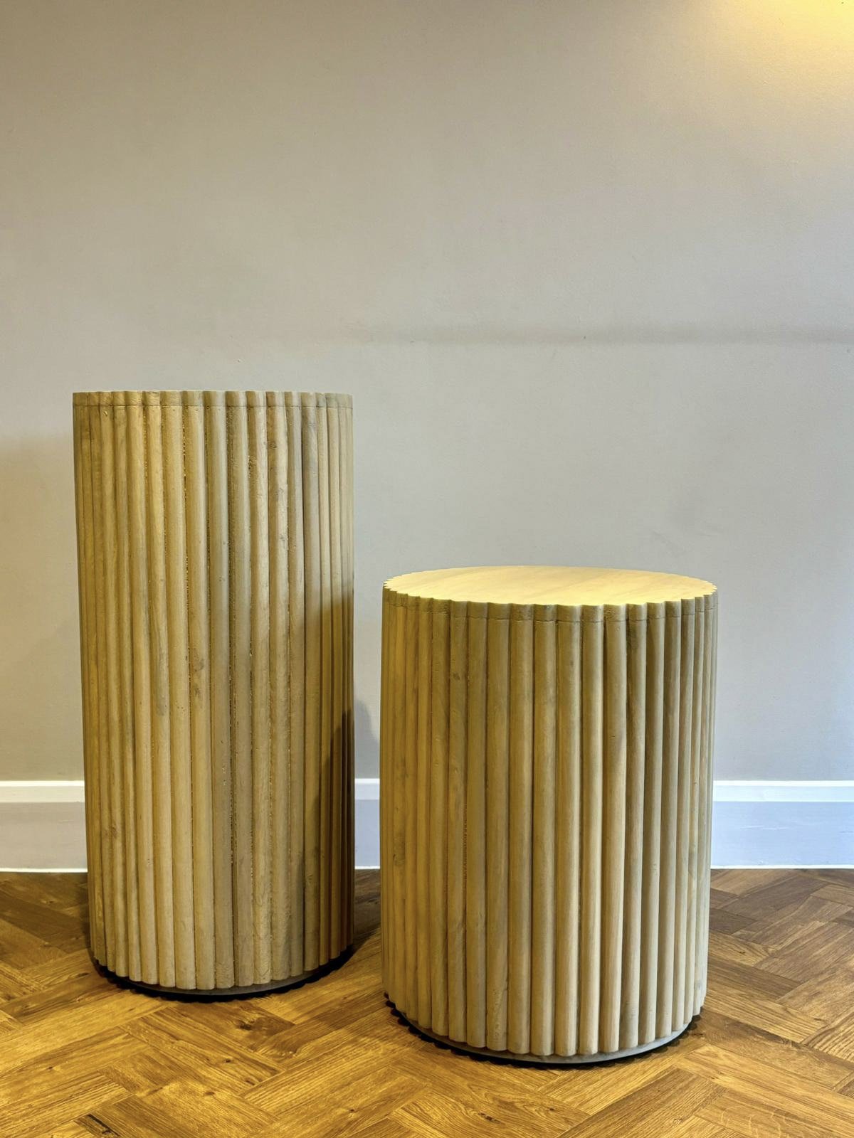 Ridged Plinth Natural - Large 75cm x 36cm in natural colour with vertical ridges, available to hire for your wedding or event.