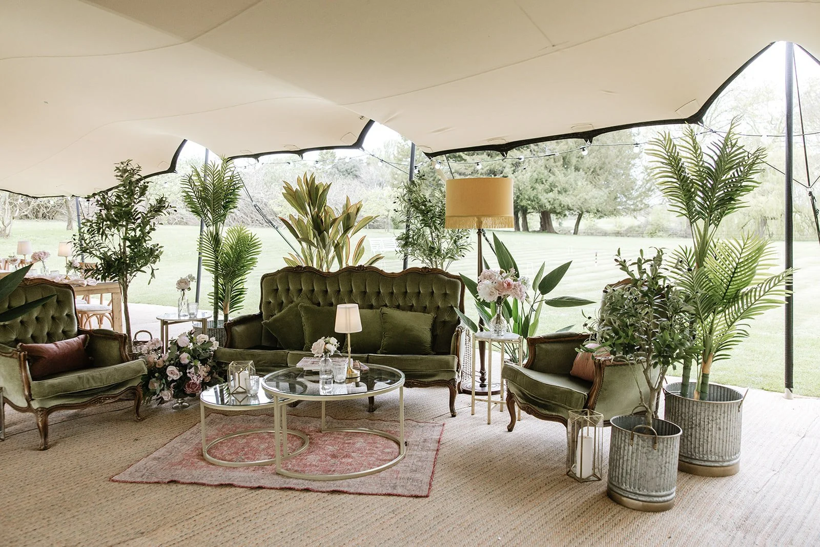 Heritage Collection - Verdant (Antique Green) - Lounge Furniture Setup - events and wedding hire Sussex, Surrey, Kent and Hampshire