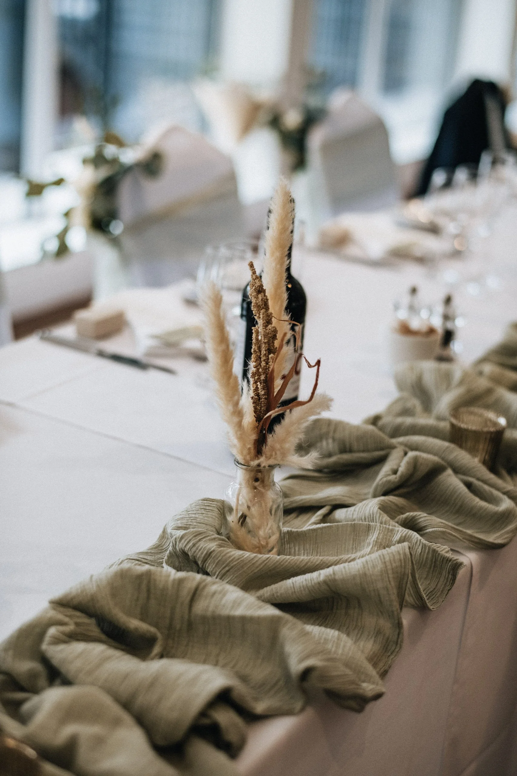 Cheesecloth Table Runner - Sage Green - events and wedding hire Sussex, Surrey, Kent and Hampshire