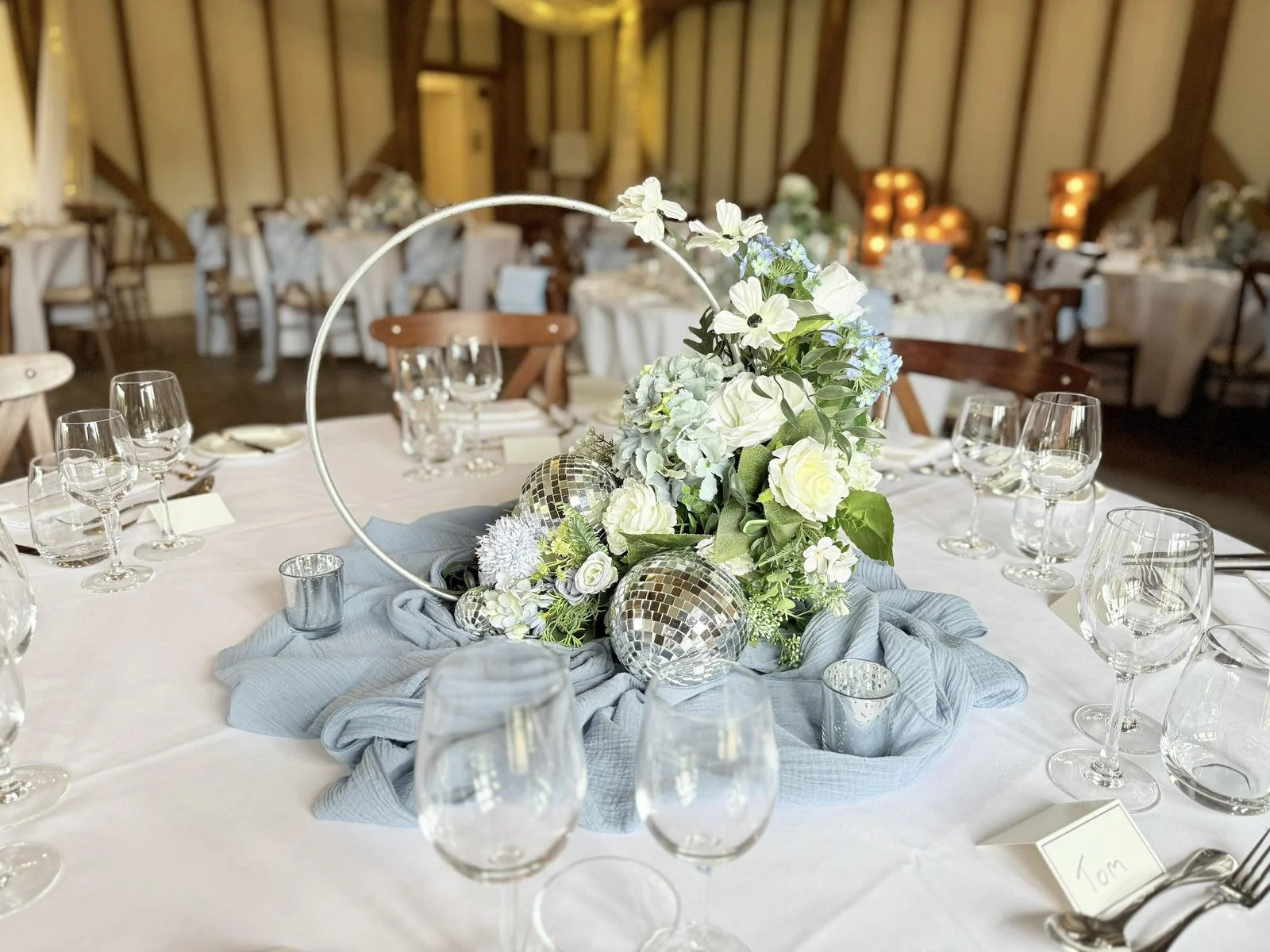 Cheesecloth Table Runner - Blue - events and wedding hire Sussex, Surrey, Kent and Hampshire