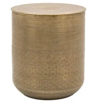 Gold side table with hammered texture available to hire for your wedding or event, perfect for adding elegant metallic accents.