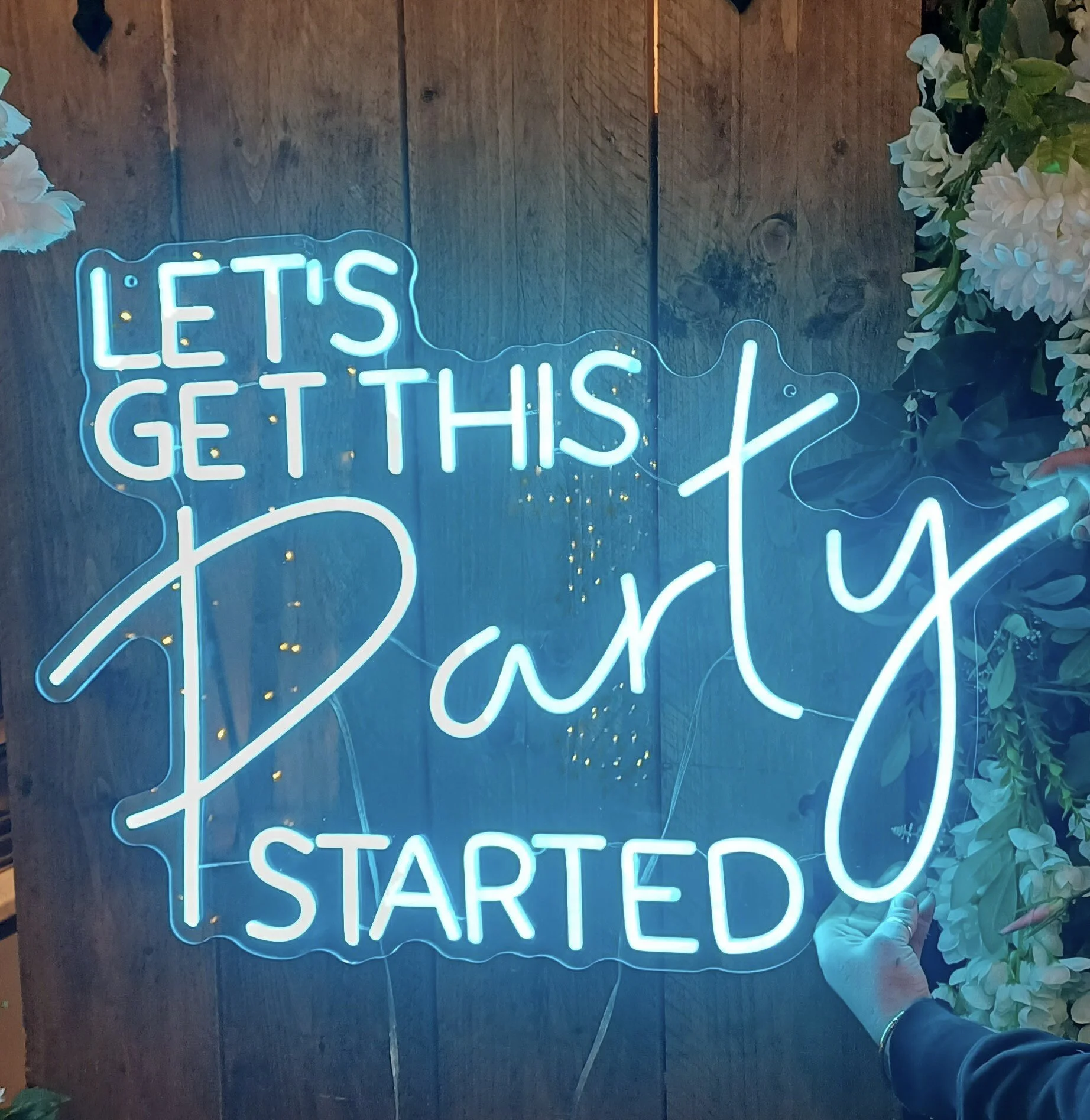 Let's Get this Party Started - colour changing neon sign - events and wedding hire Sussex, Surrey, Kent and Hampshire