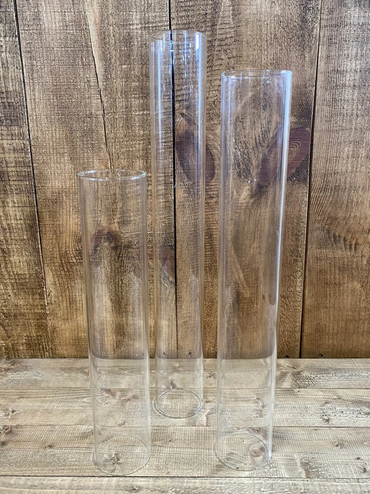 Glass Candlestick Chimney - 40cm high x 8cm wide - events and wedding hire Sussex, Surrey, Kent and Hampshire