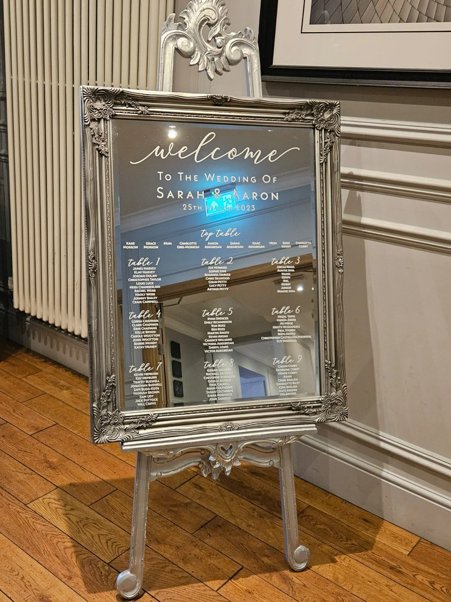 Wedding easel hire for table plans, welcome signs and event signage, available in various colours and styles.