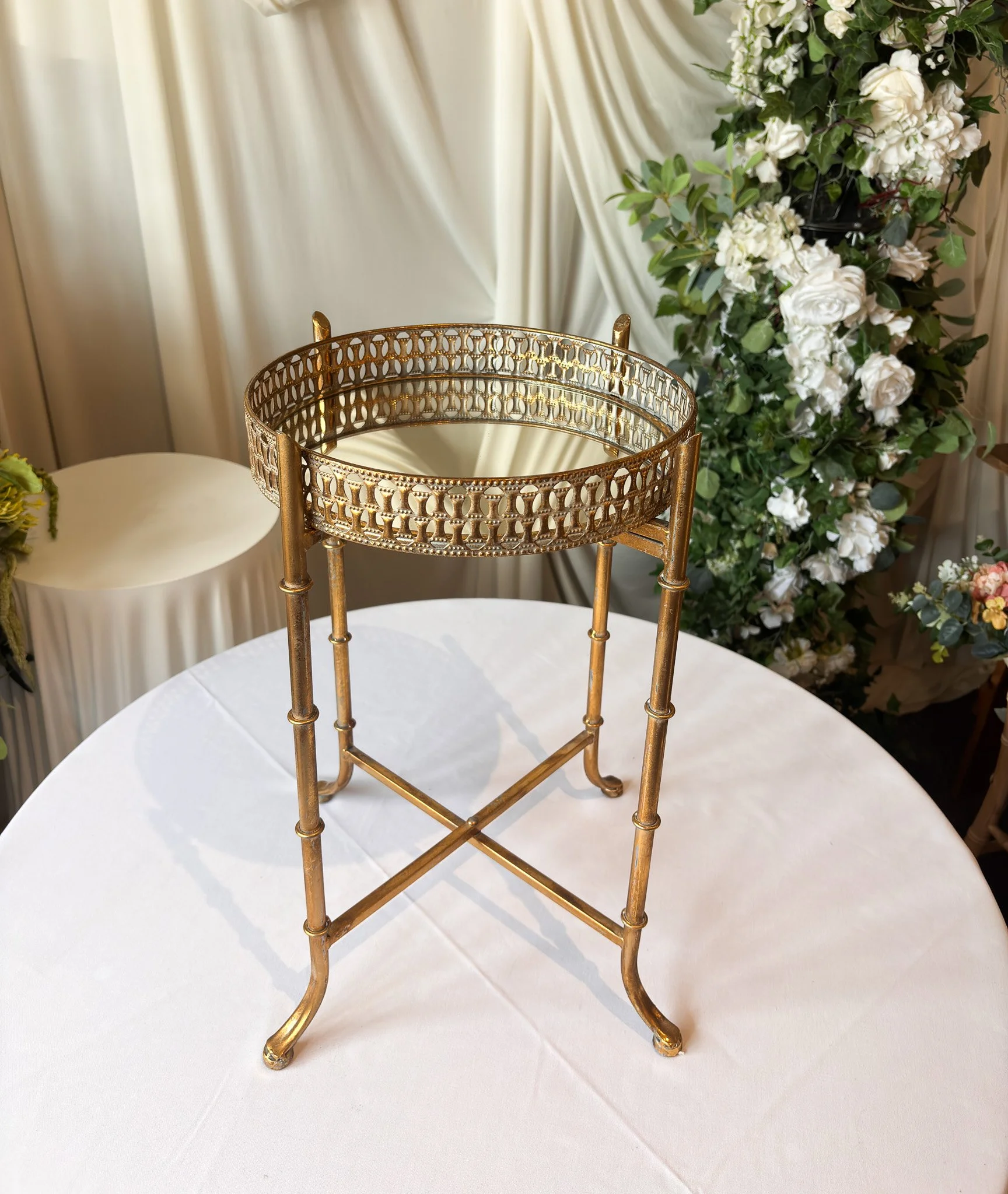 Hire our gold mirrored side table for weddings, parties and events. Perfect for lounge and chill-out areas and ideal paired with our furniture hire sets.
