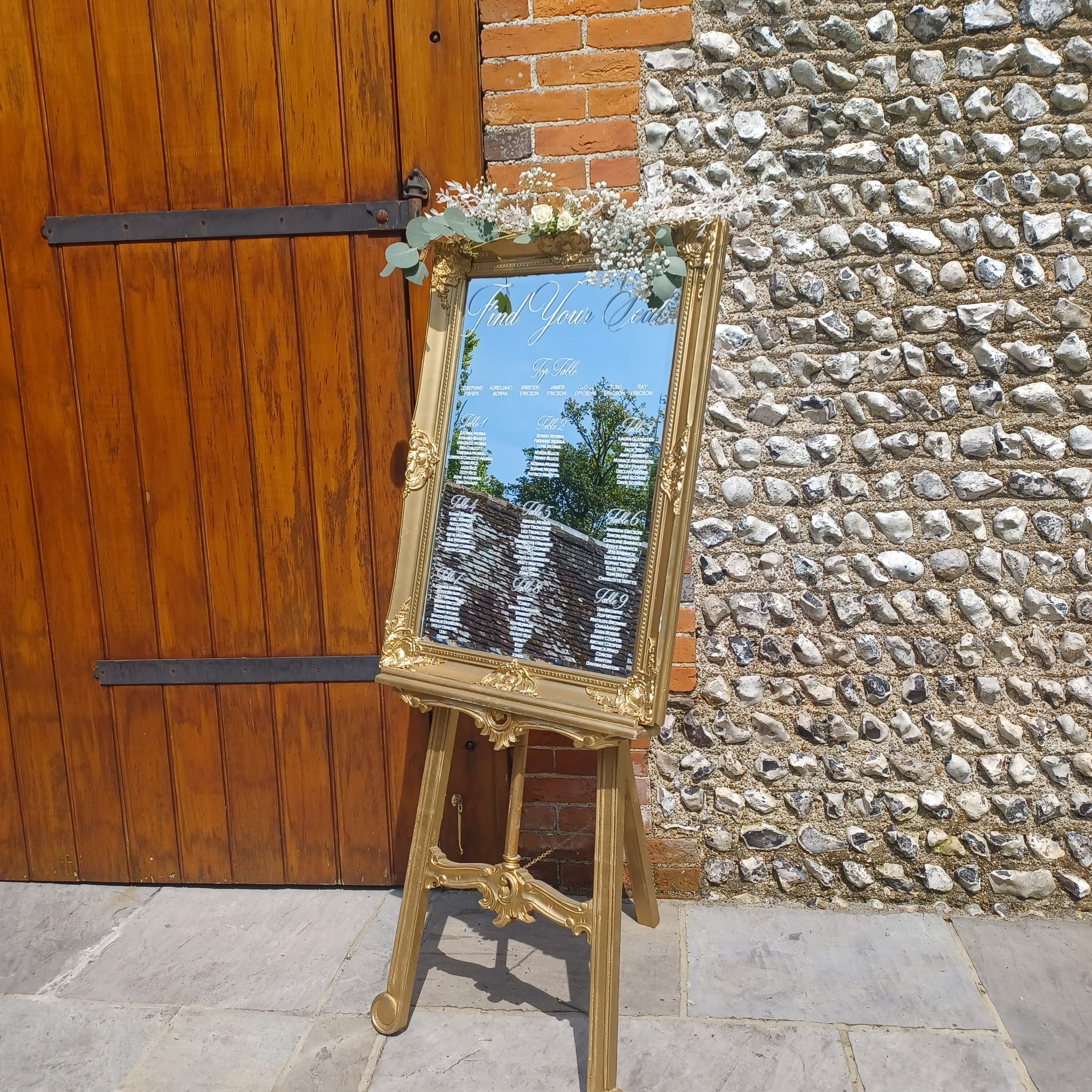 Wedding easel hire for table plans, welcome signs and event signage, available in various colours and styles.
