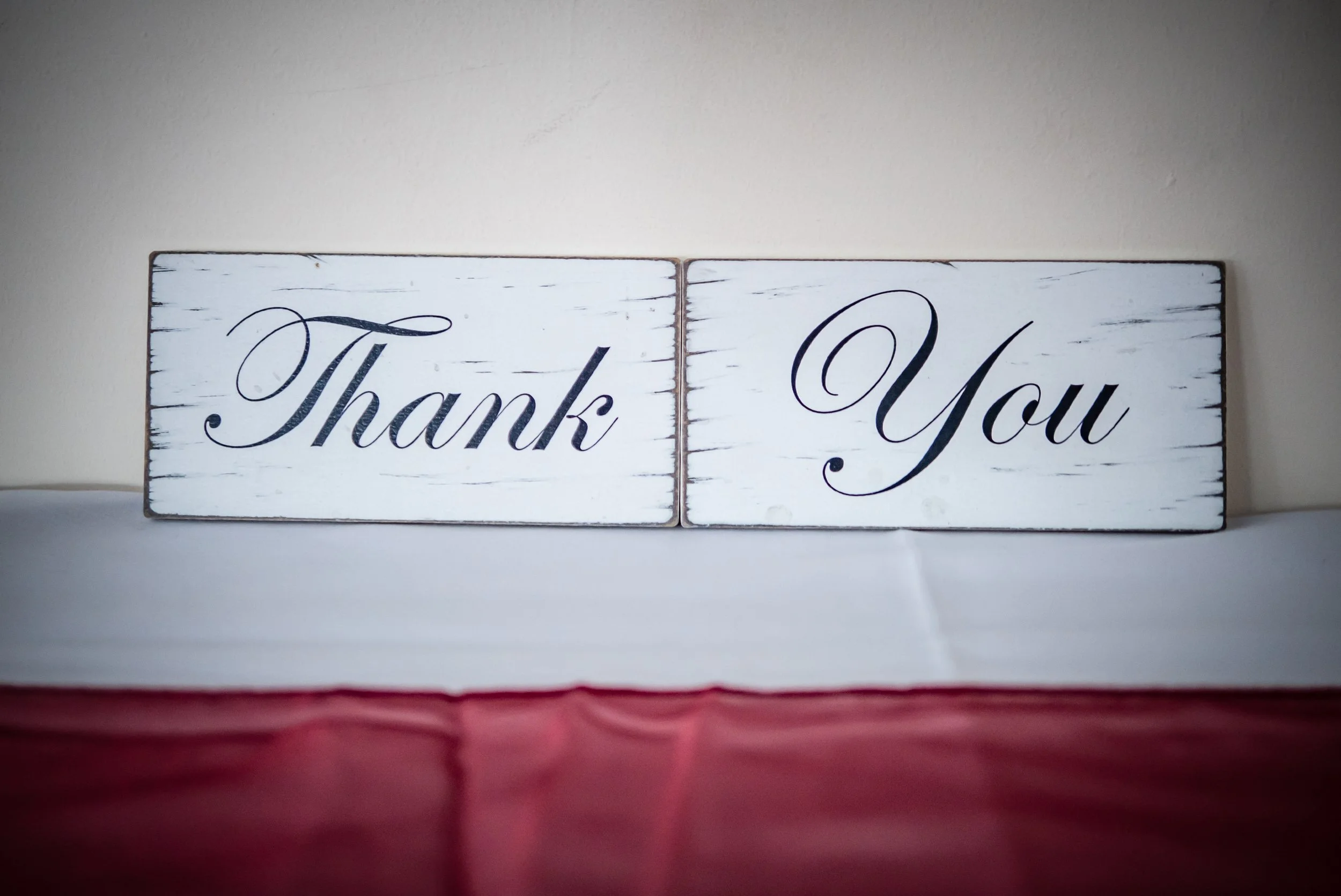 Wedding Thank You photo prop signs in white wooden, rustic chalkboard and rustic wooden styles